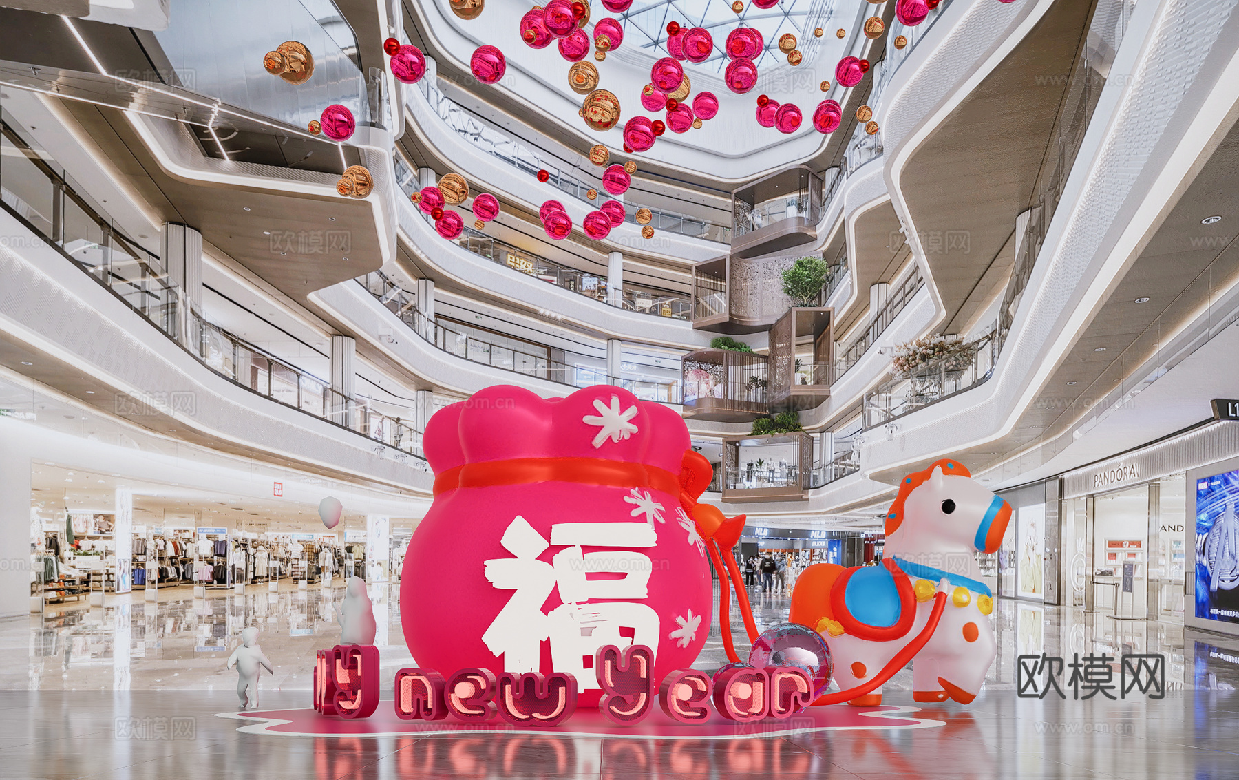 商场中庭春节美陈 商场中庭马年装饰 国潮春节马年装饰 网红春su模型