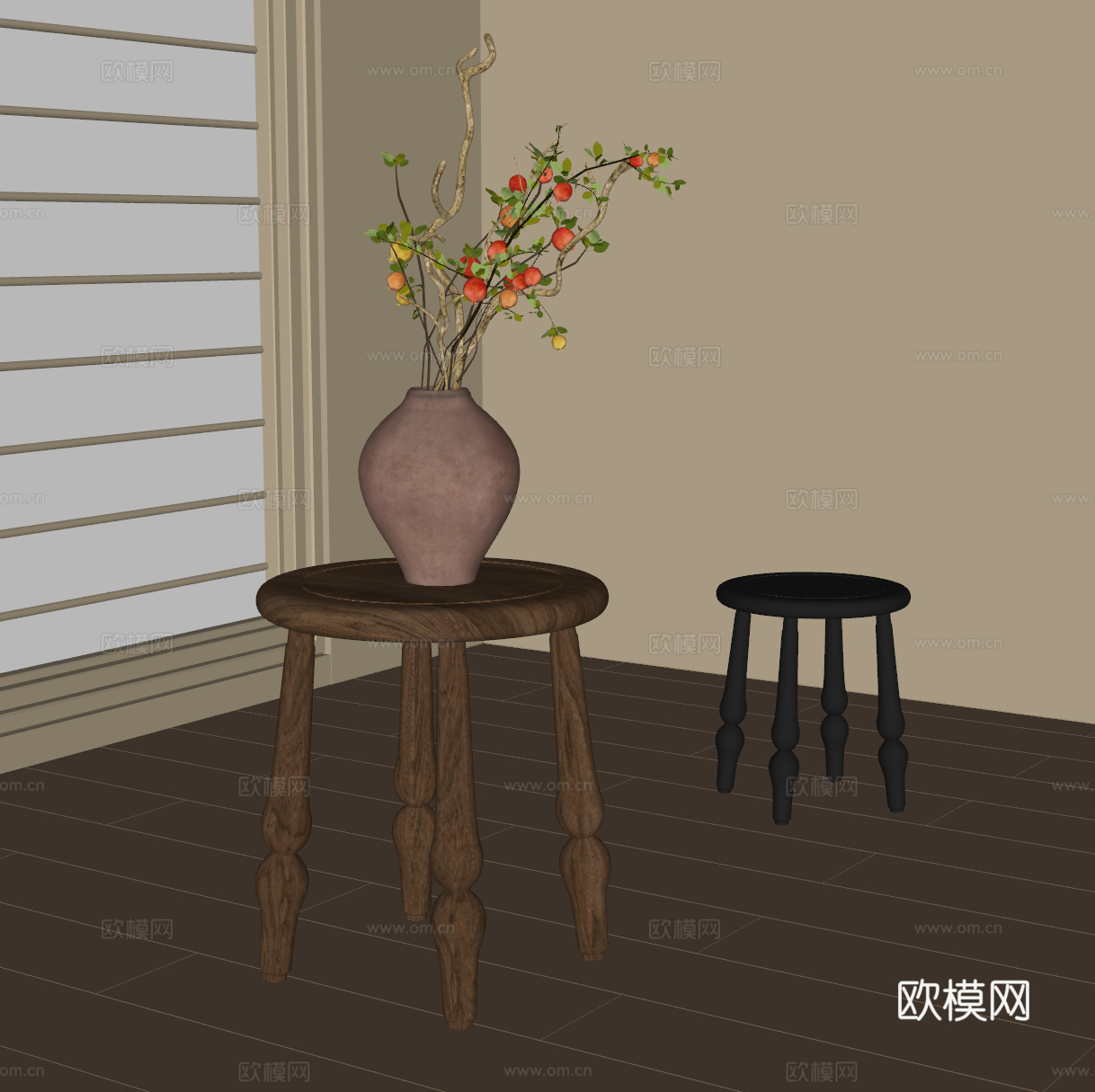 法式中古凳子 木凳 复古凳子su模型