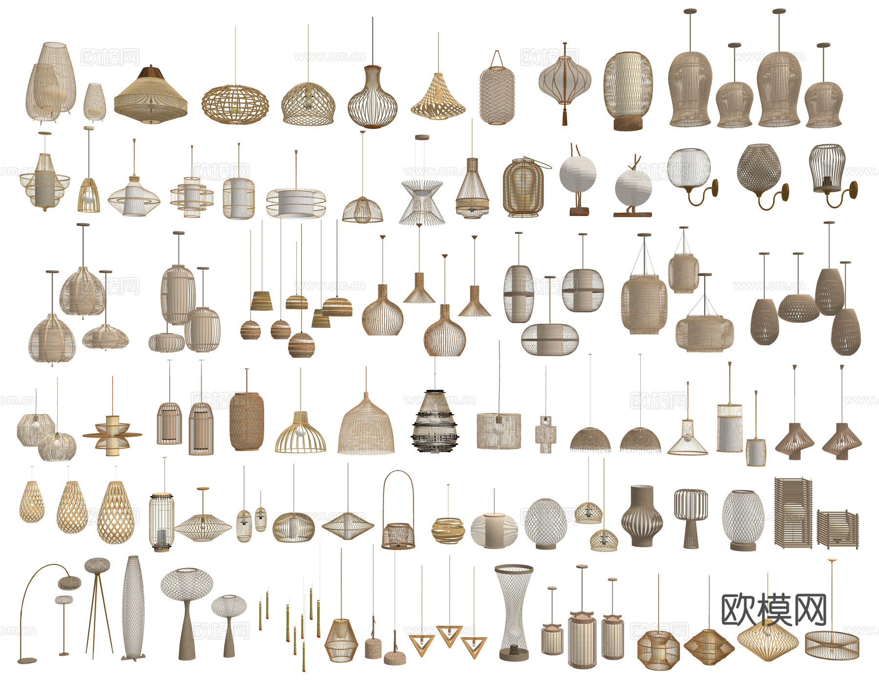 藤编吊灯 侘寂吊灯 竹编吊灯 木质吊灯 创意吊灯 艺术吊灯su模型