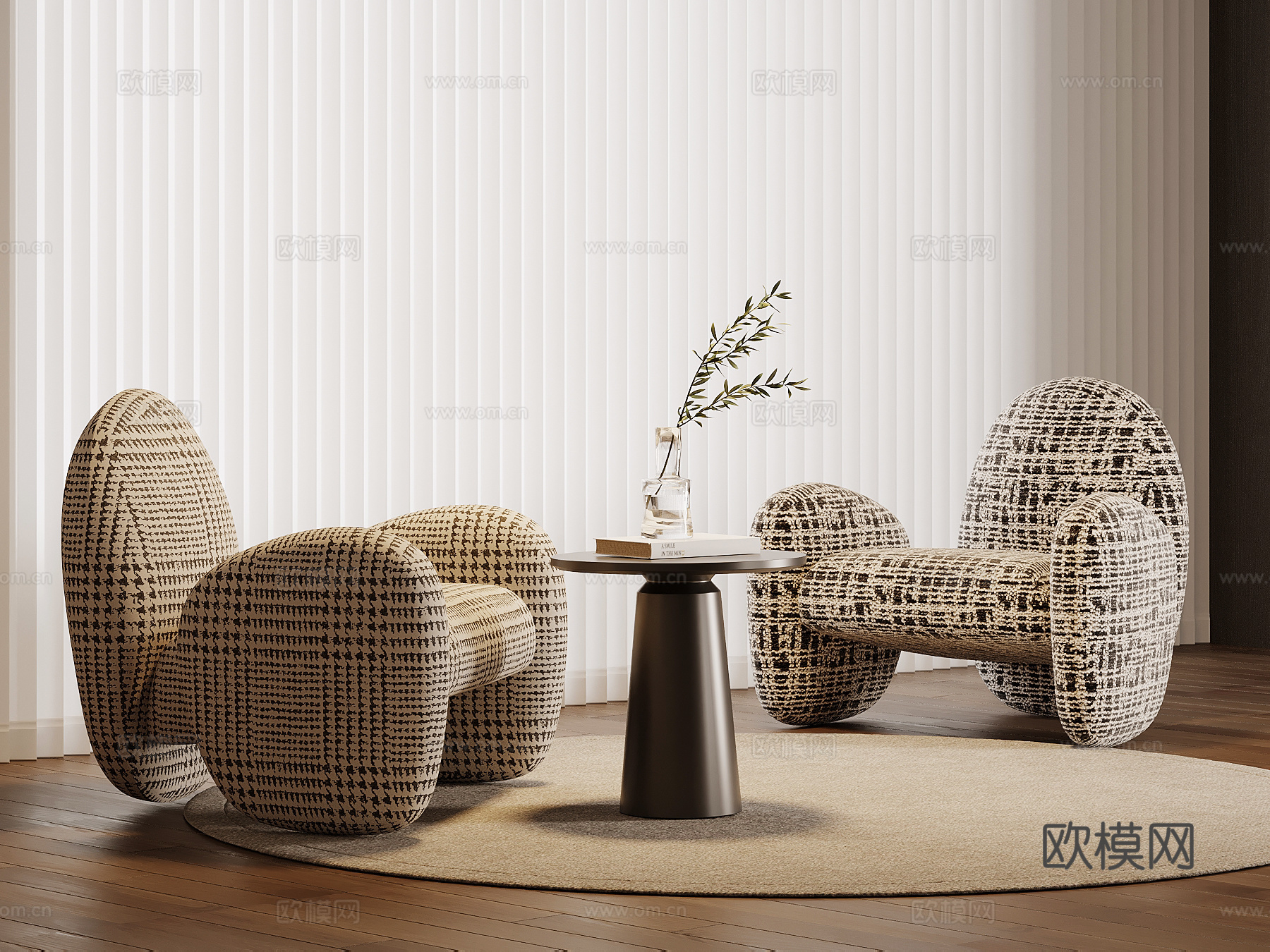 现代布艺沙发 休闲单人沙发su模型