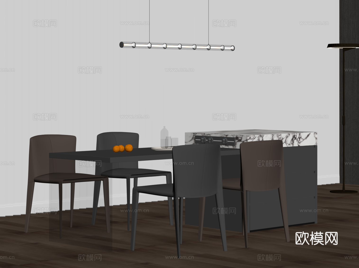 现代意式岛台 餐桌椅su模型