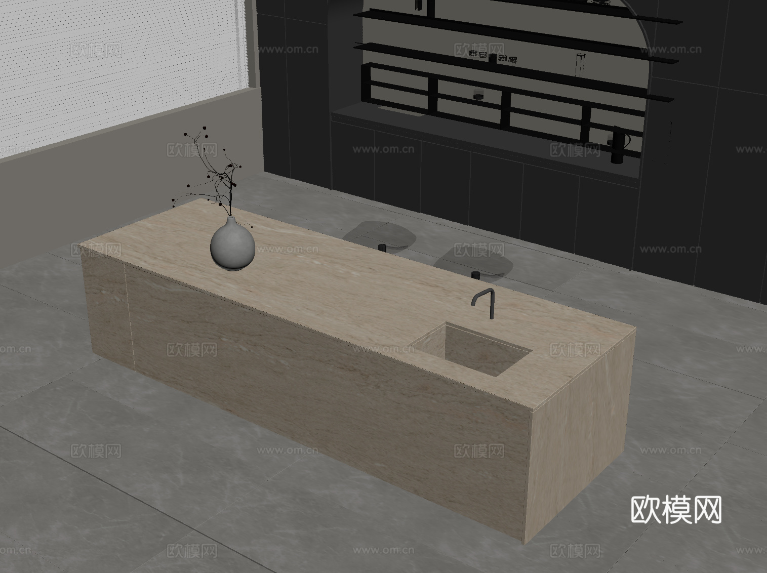 现代意式吧台 岛台su模型