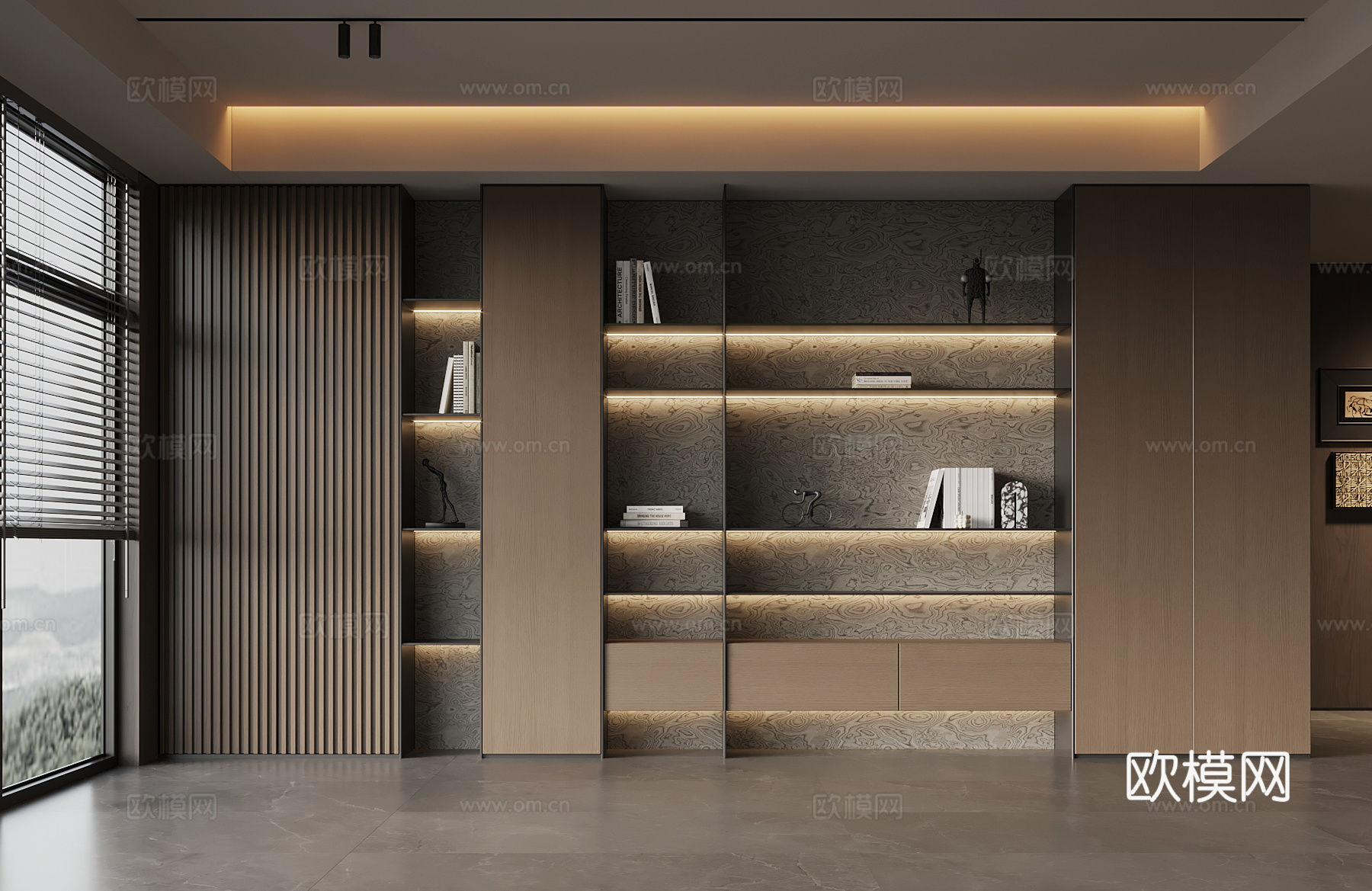 现代意式书柜su模型