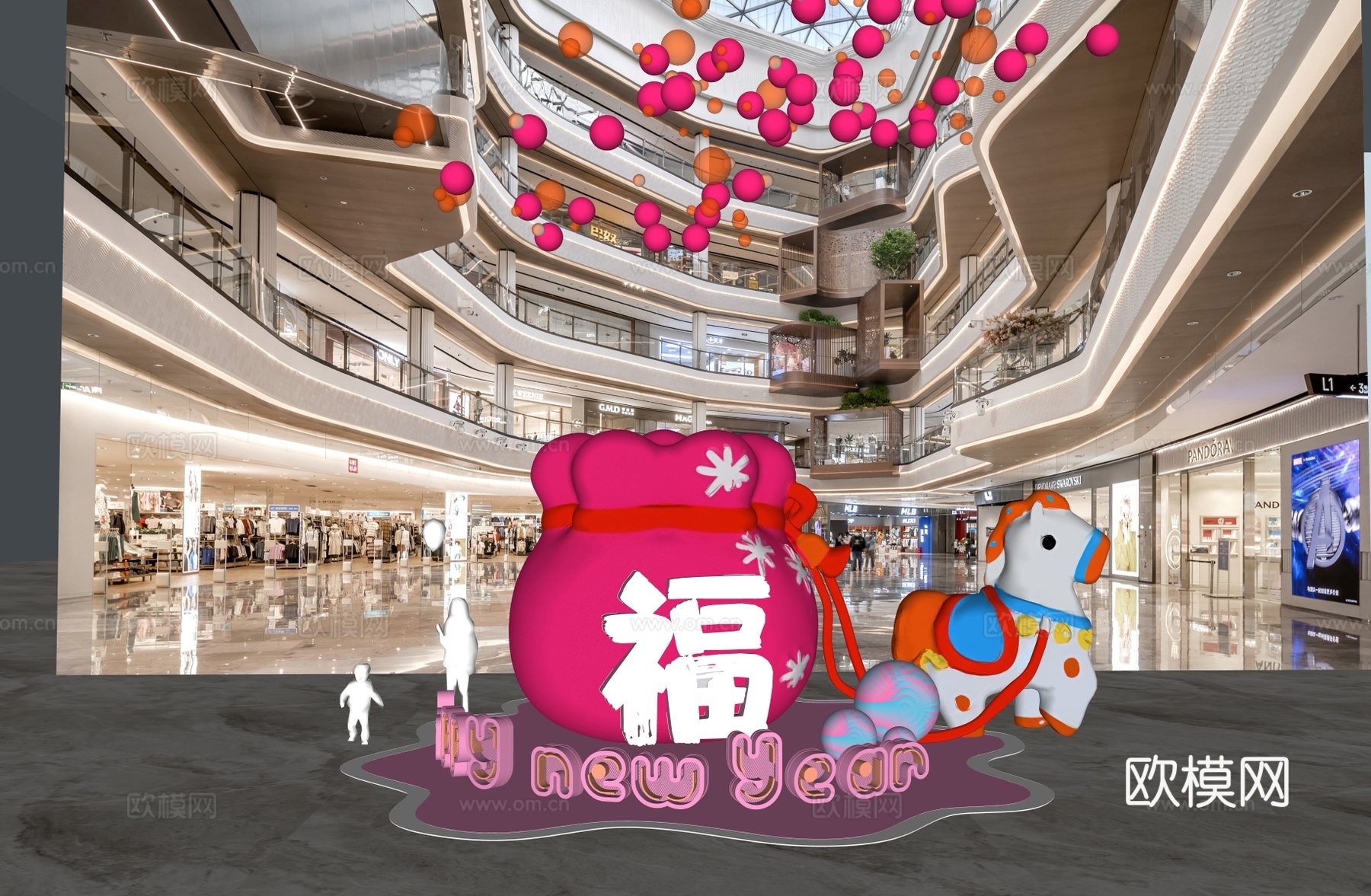 商场中庭春节美陈 商场中庭马年装饰 国潮春节马年装饰 网红春su模型