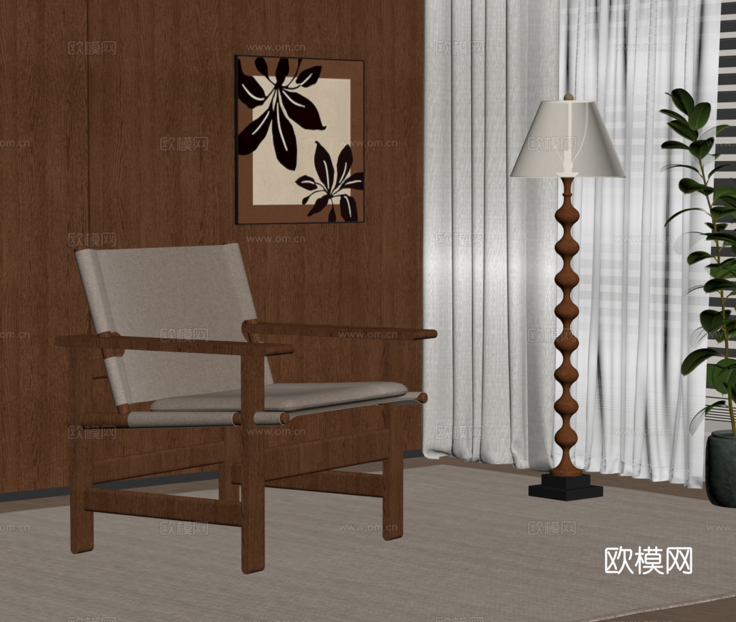 中古风休闲椅 落地灯su模型