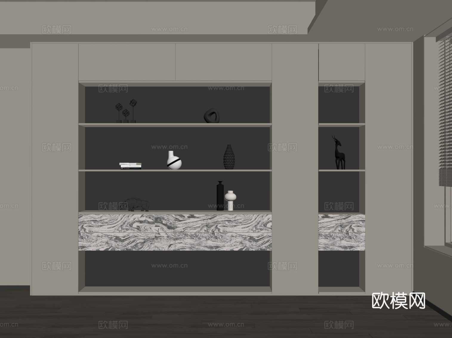 现代极简置物柜 书柜su模型