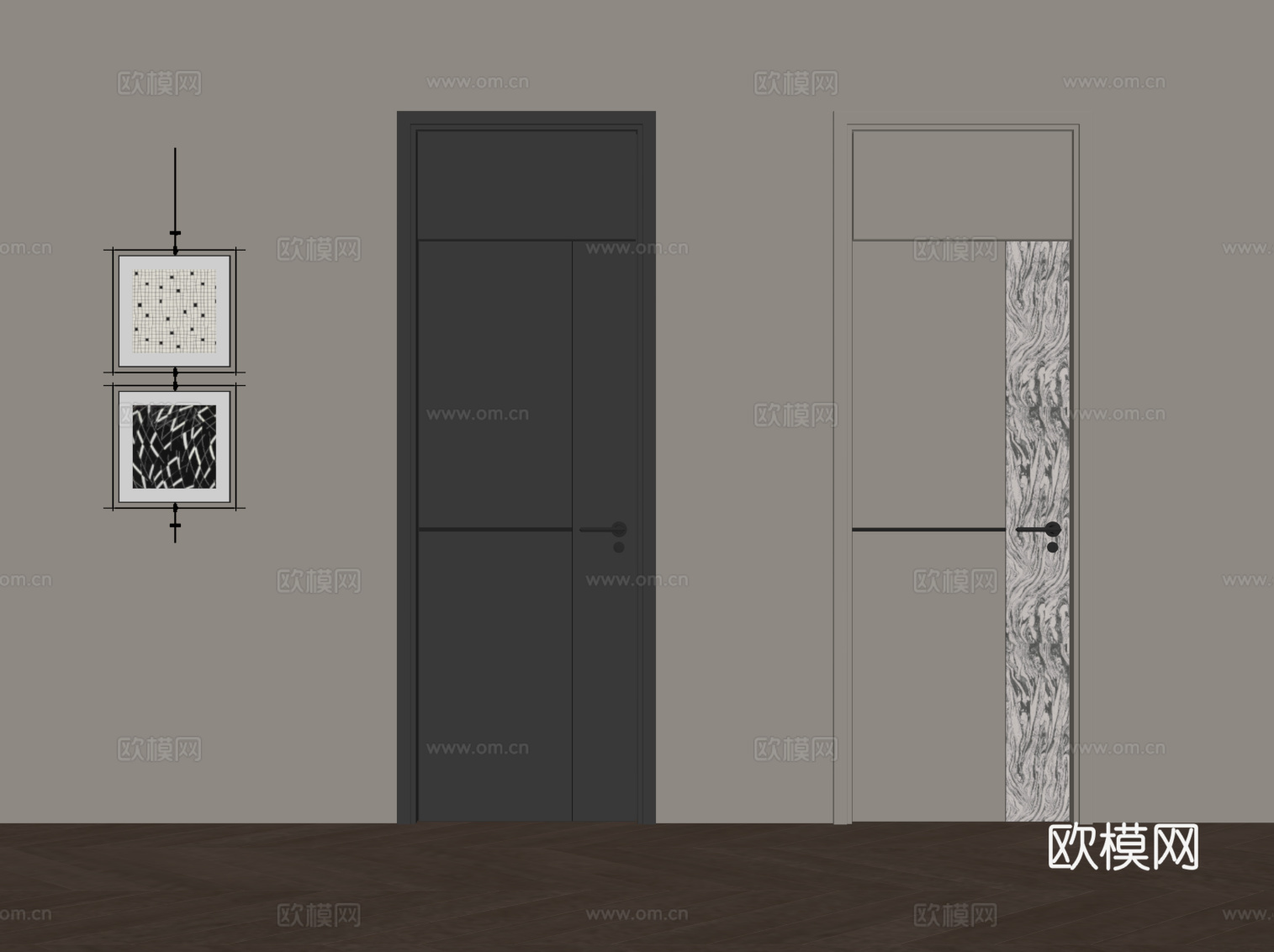 现代极简单开门 室内门su模型