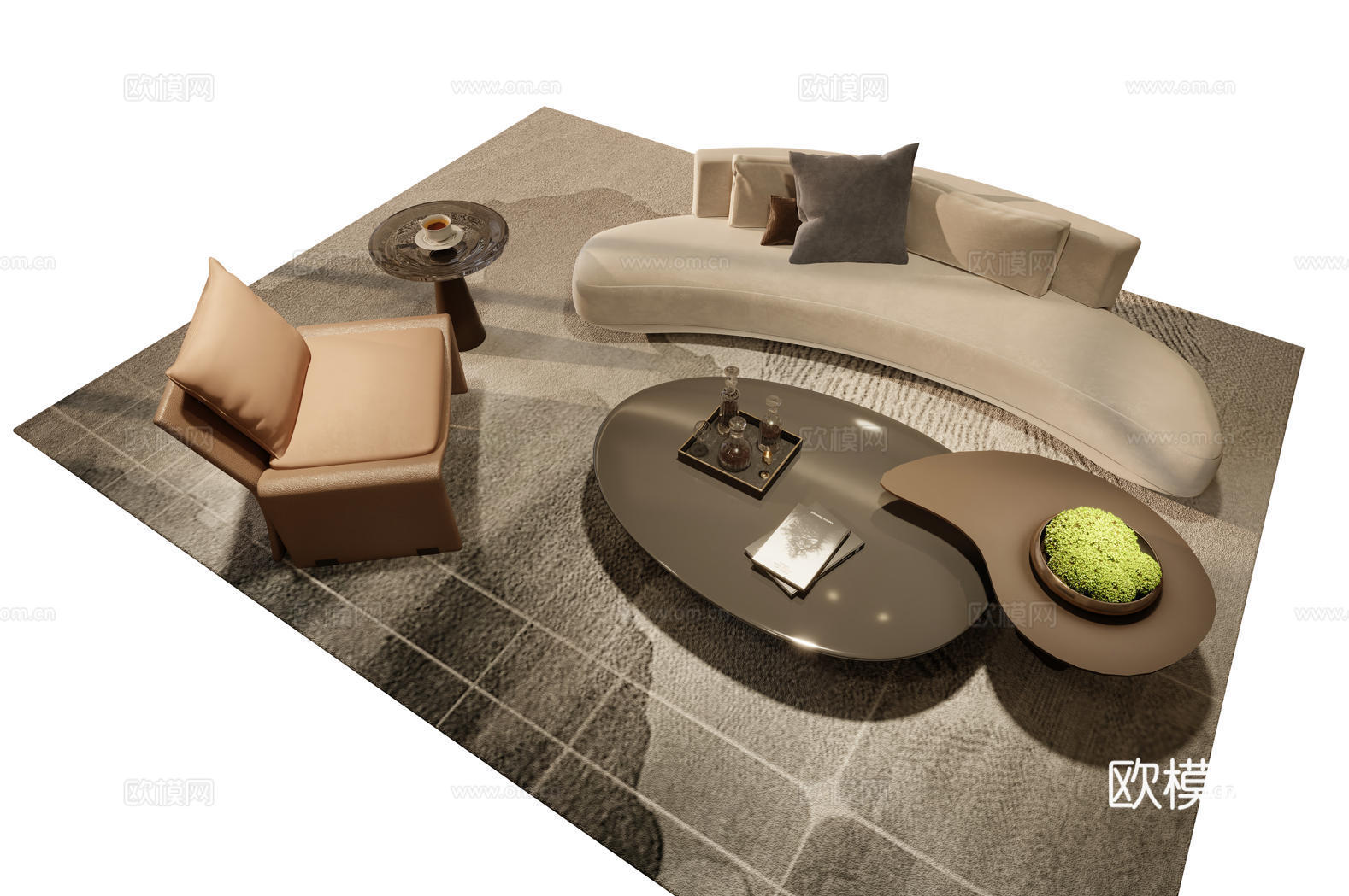 现代沙发茶几组合su模型