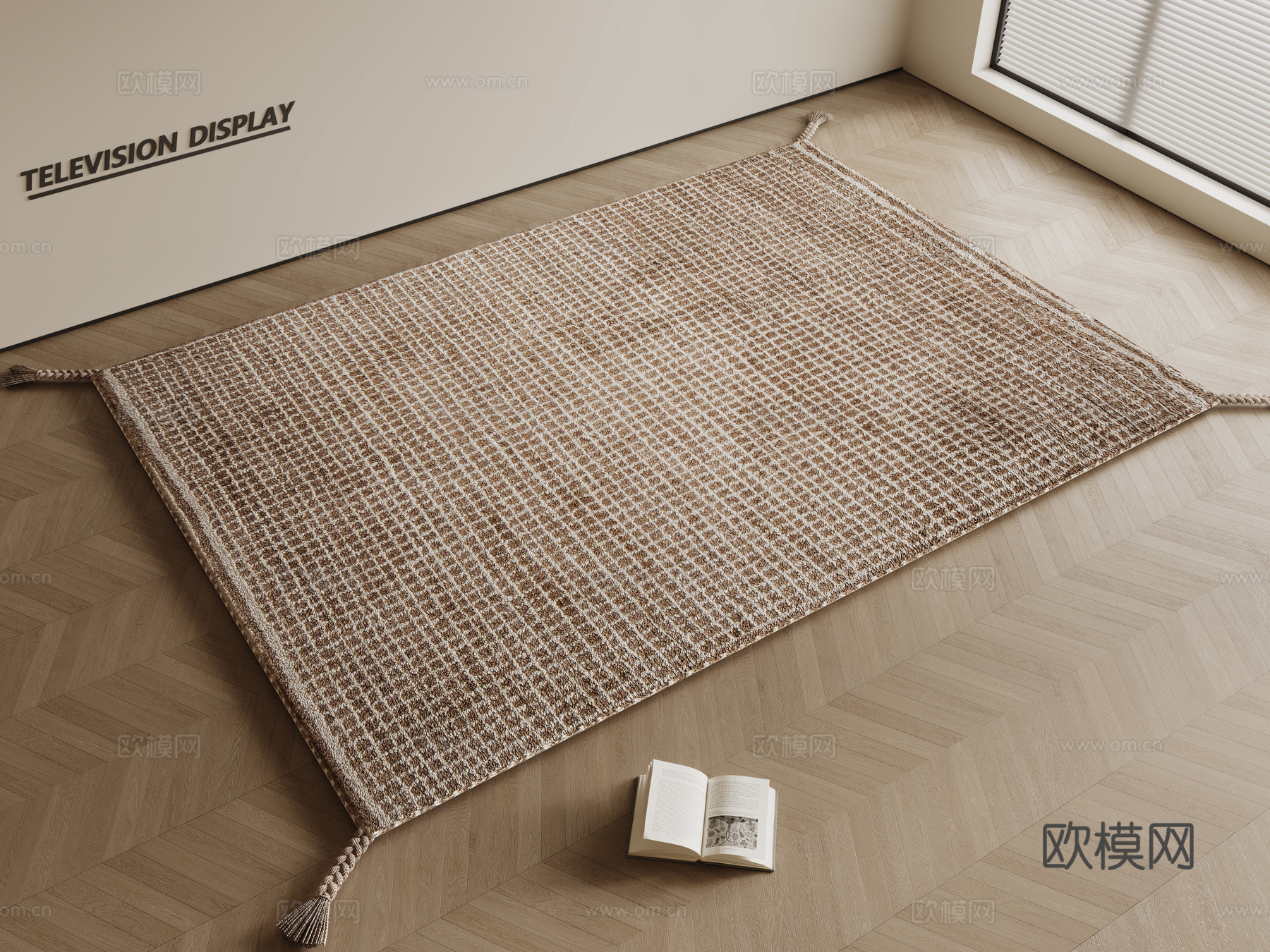 现代奶油风地毯 方形地毯 编制地毯 客厅地毯 粗布地毯su模型
