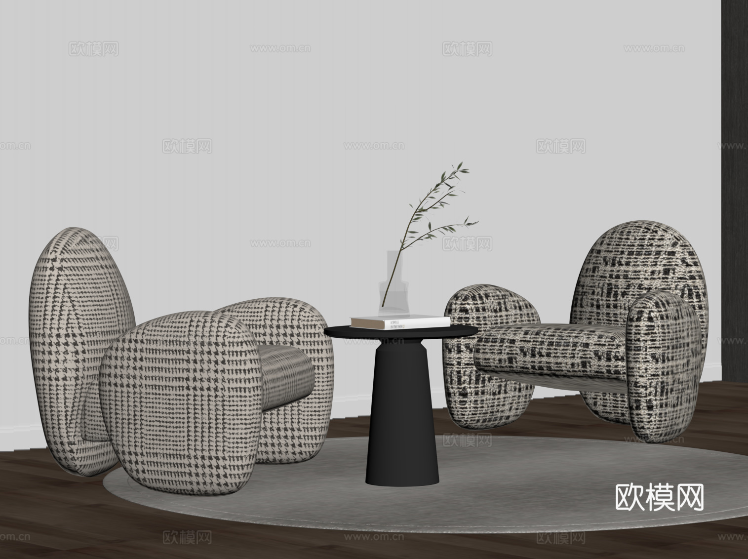 现代布艺沙发 休闲单人沙发su模型