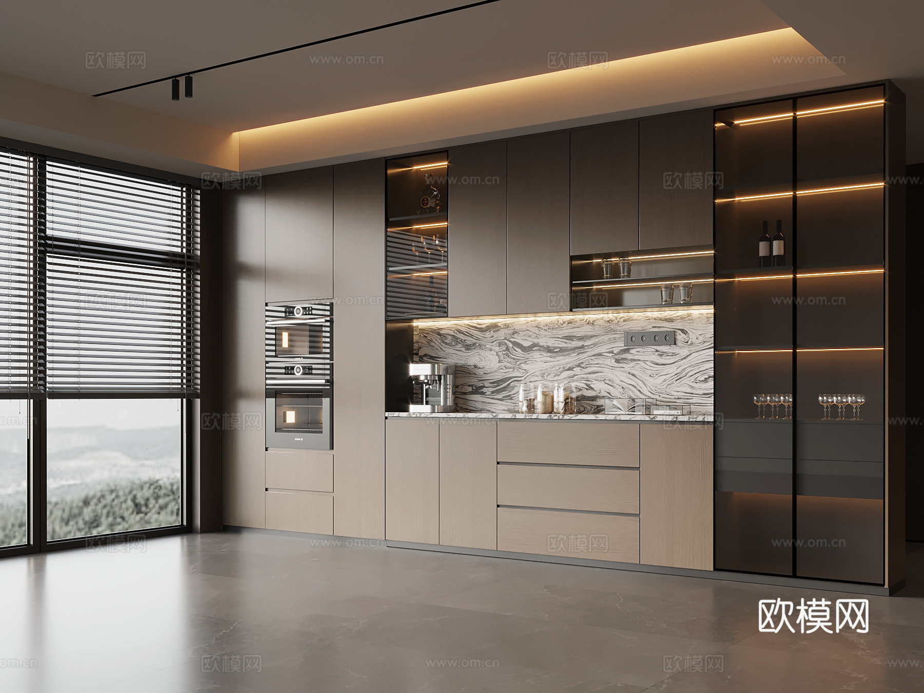 现代意式酒柜 餐边柜su模型下载（渲染图1）
