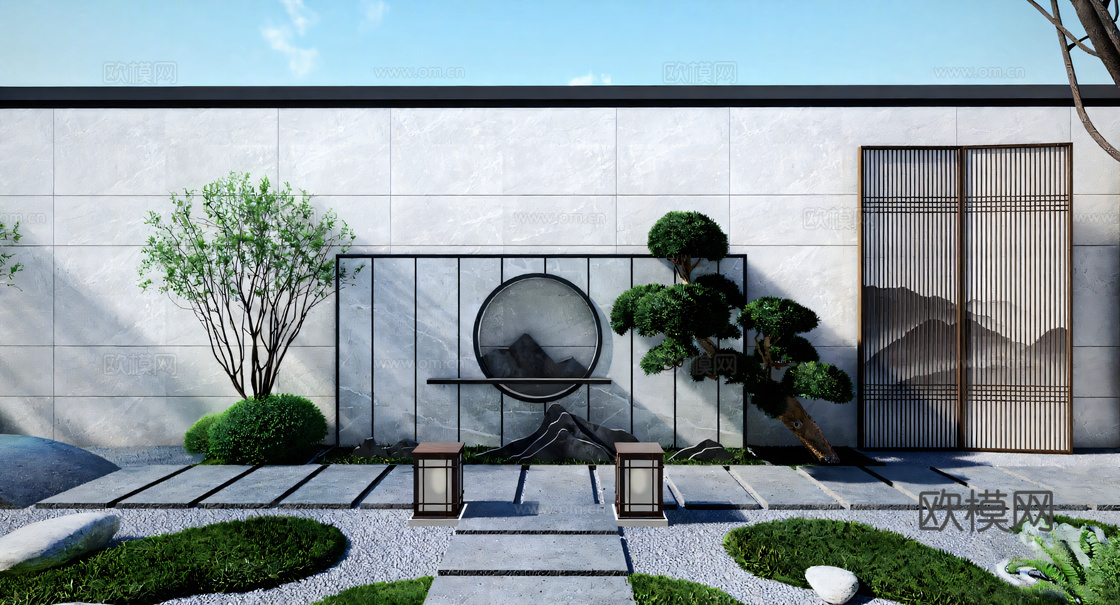 现代庭院花园su模型