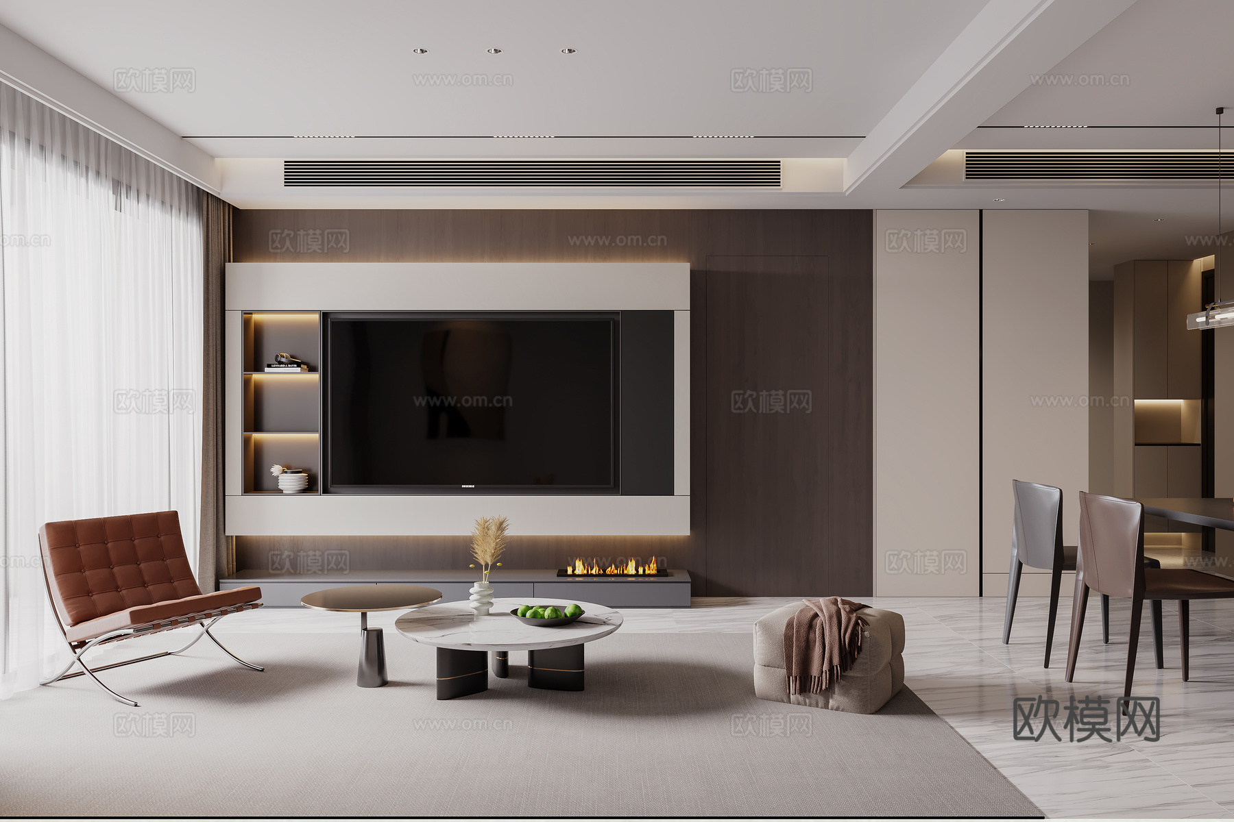 意式现代简约客餐厅3d模型下载（渲染图1）