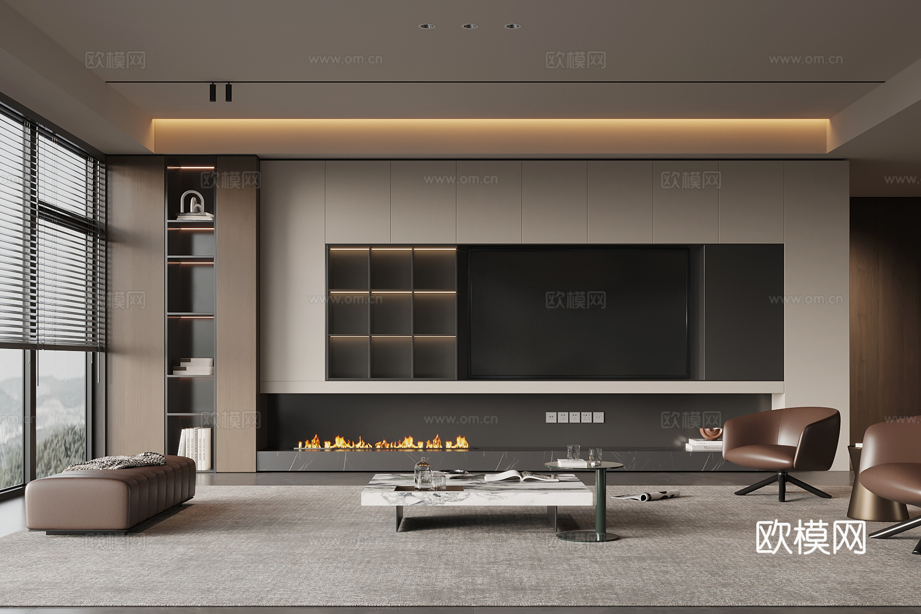现代意式客厅 电视背景墙 电视柜 沙发茶几组合su模型
