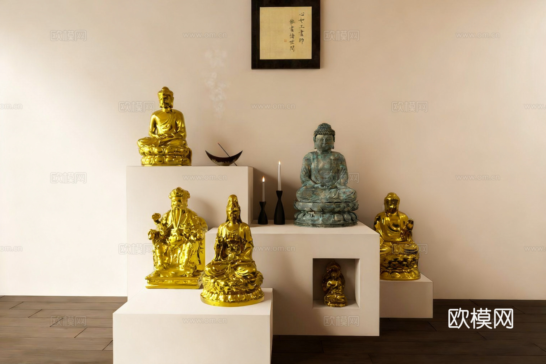 新中式禅意雕塑 佛像摆件 鎏金佛像 青铜质感佛像su模型