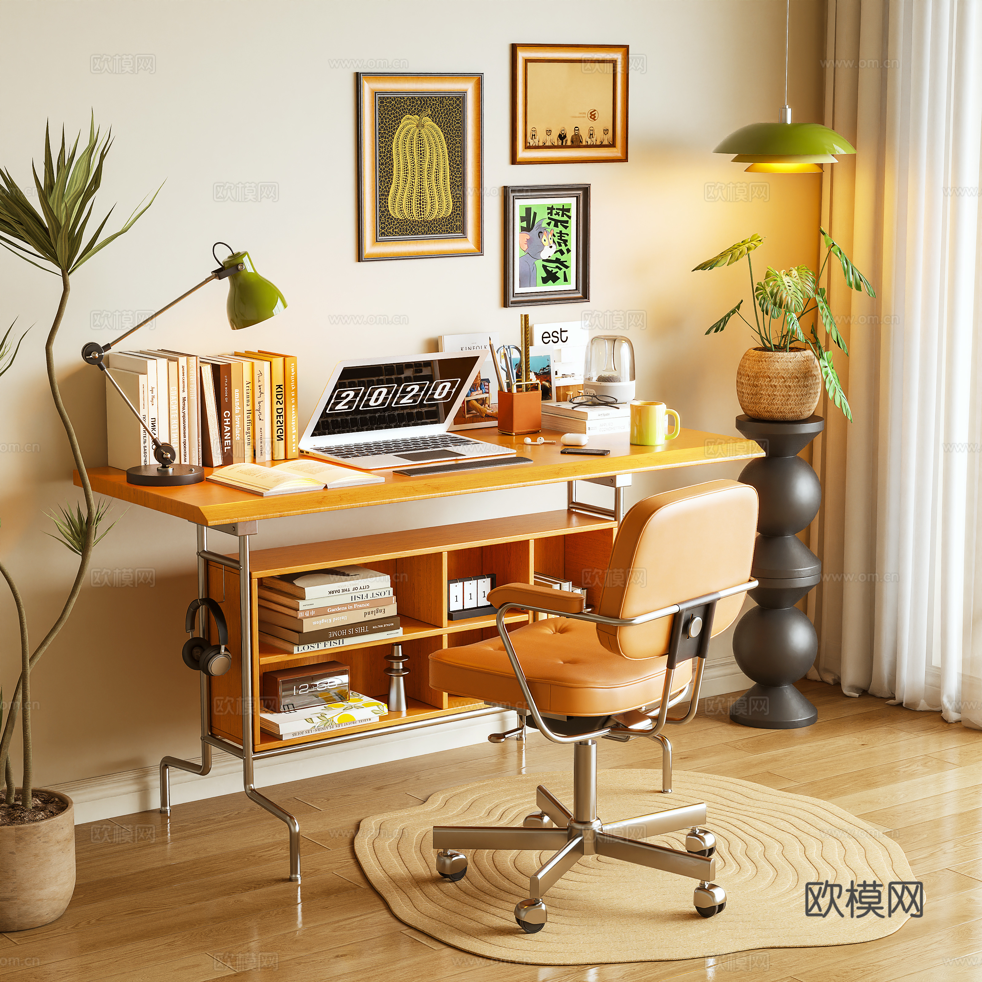 书桌 电脑桌 书桌椅 书籍 摆件3d模型下载