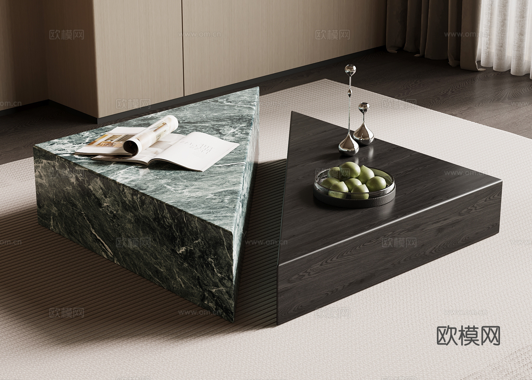 现代意式茶几 大理石茶几su模型