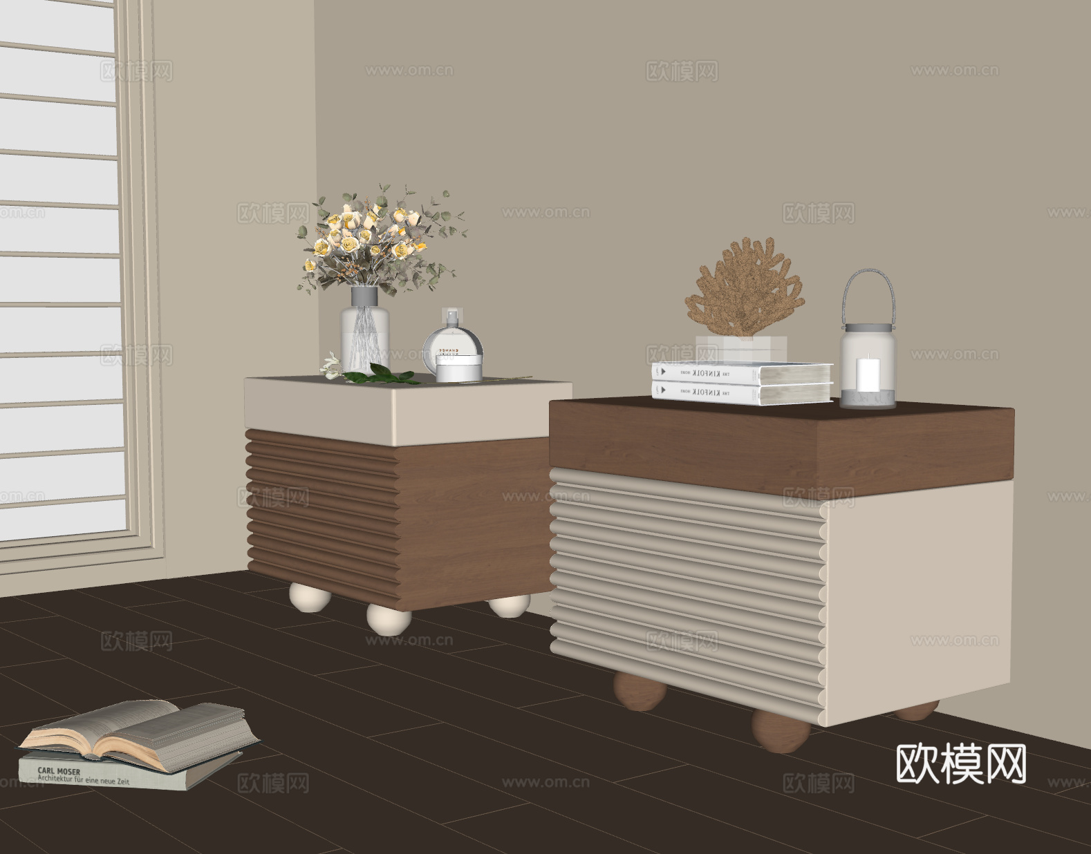 现代中古床头柜su模型