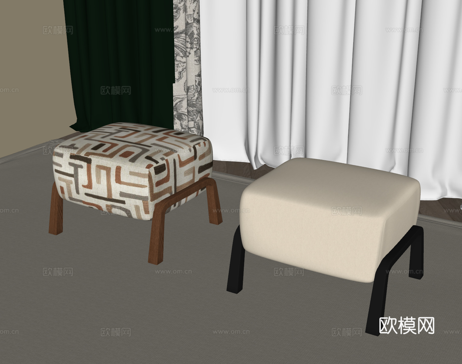 现代中古换鞋凳 沙发凳 梳妆凳 矮凳su模型