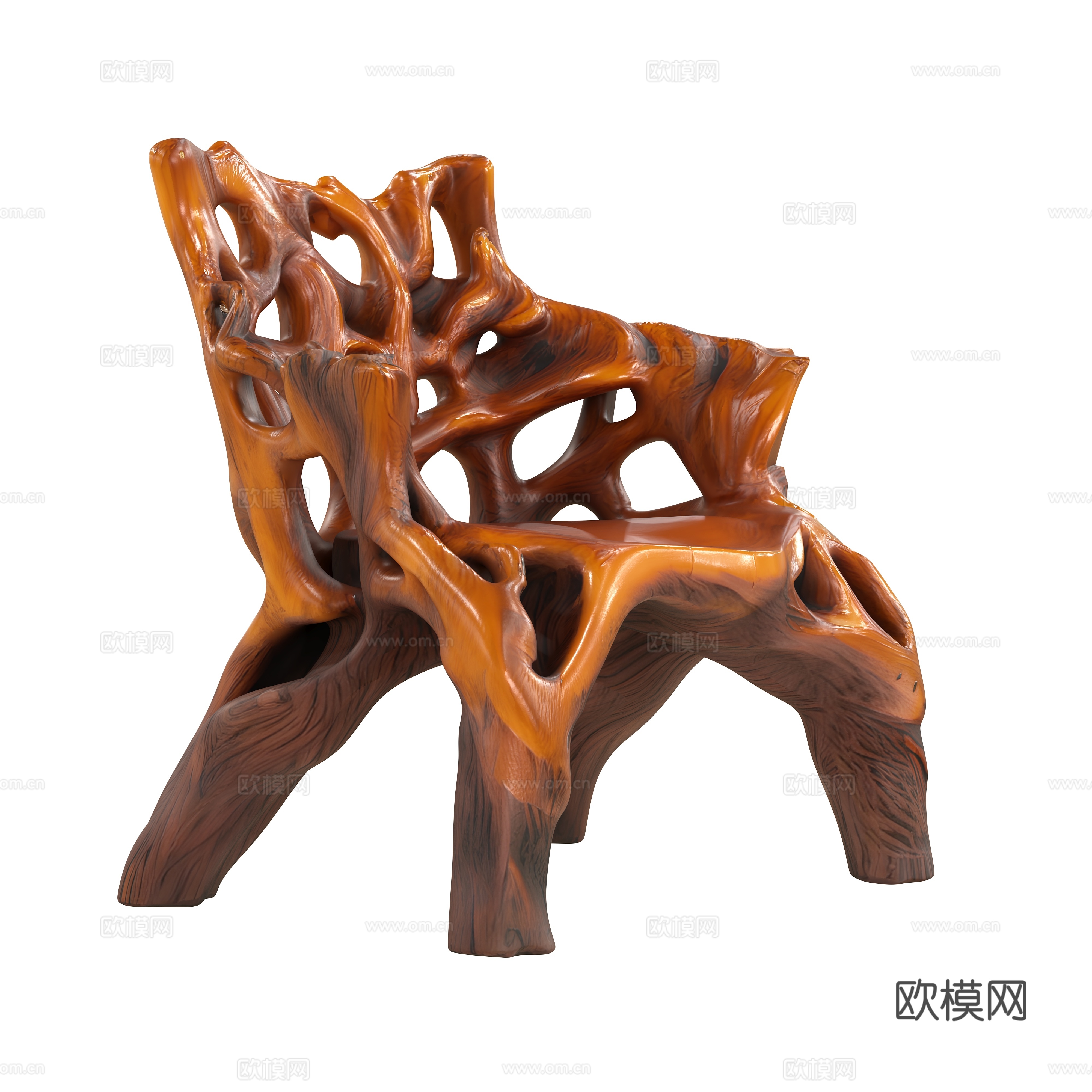 实木根雕椅3d模型下载（渲染图1）