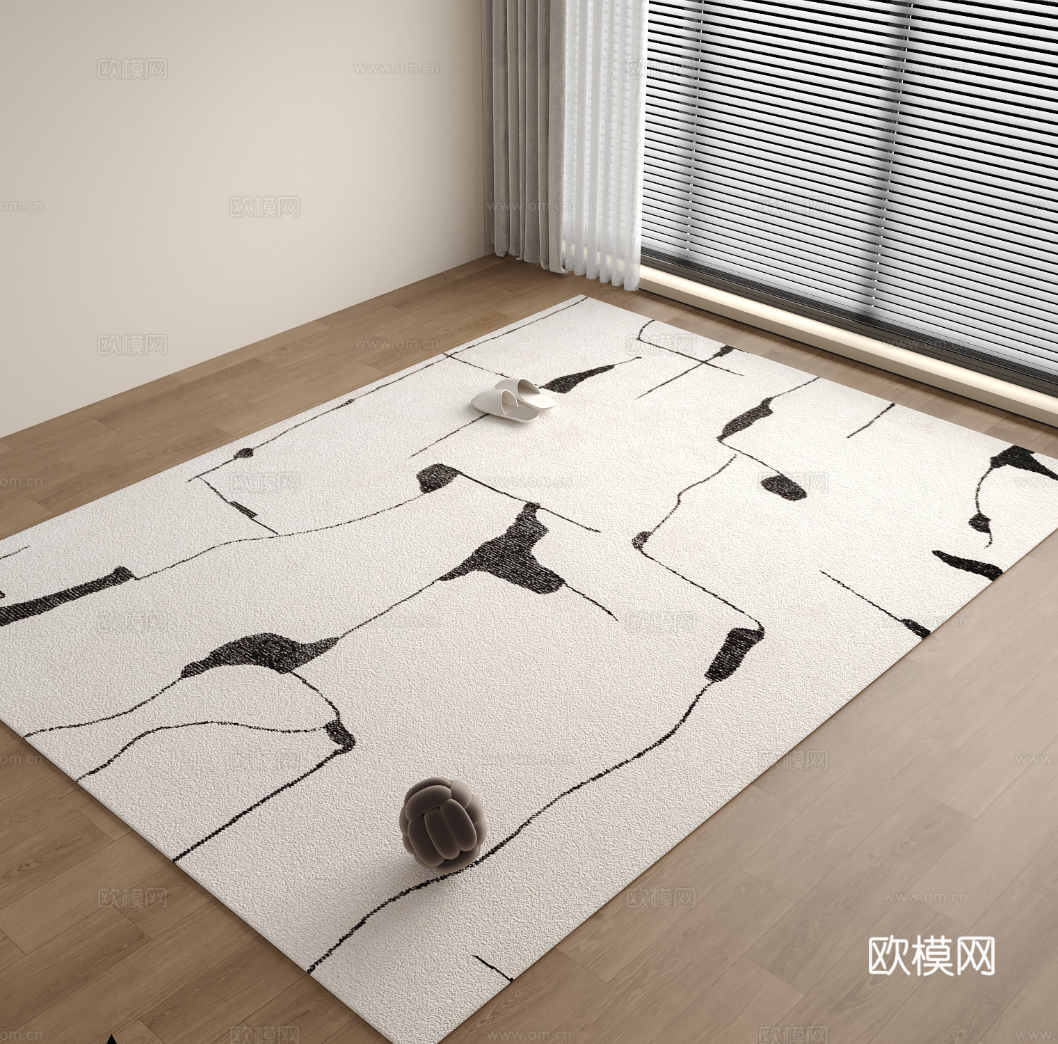 现代中古风黑白地毯3d模型