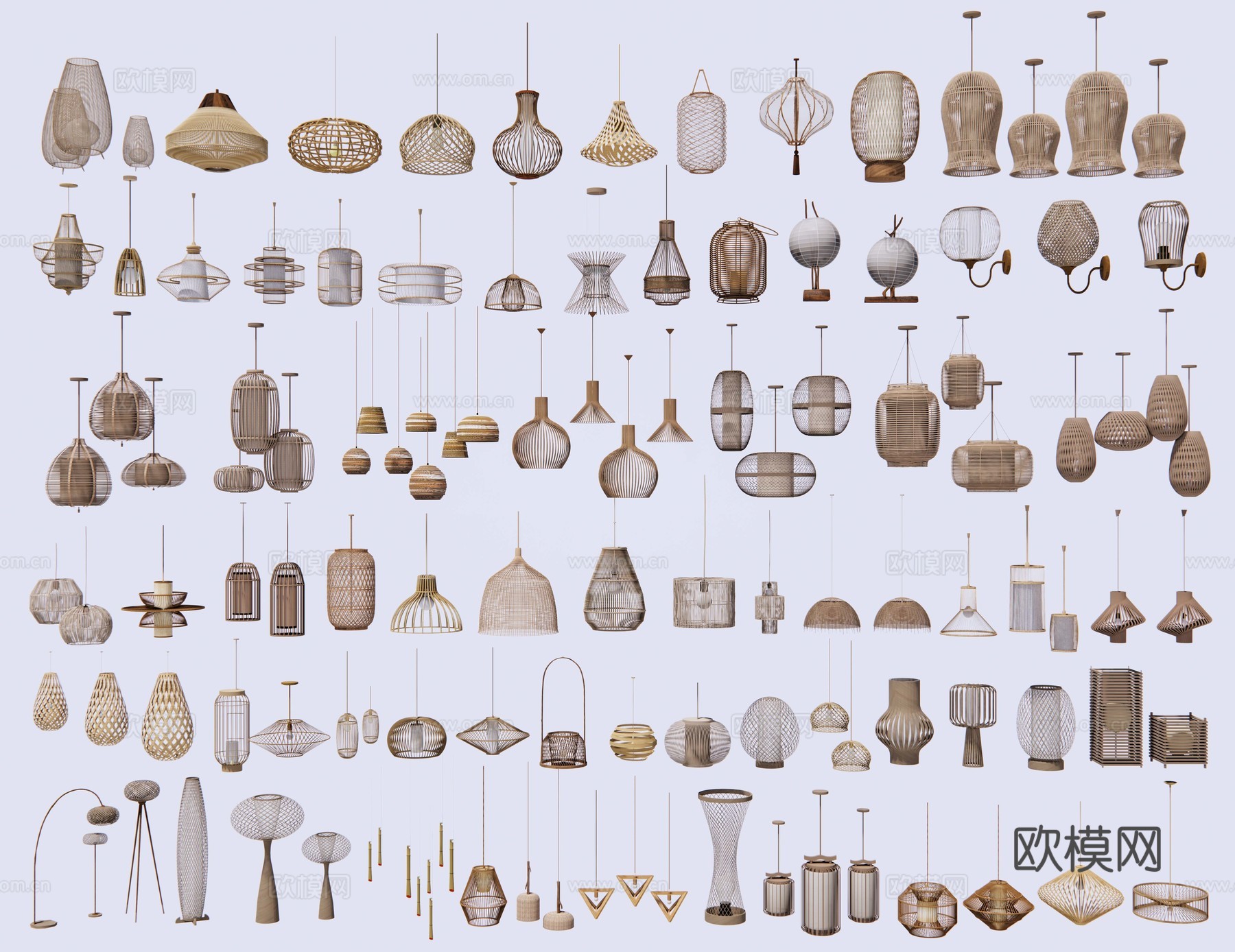 藤编吊灯 侘寂吊灯 竹编吊灯 木质吊灯 创意吊灯 艺术吊灯su模型