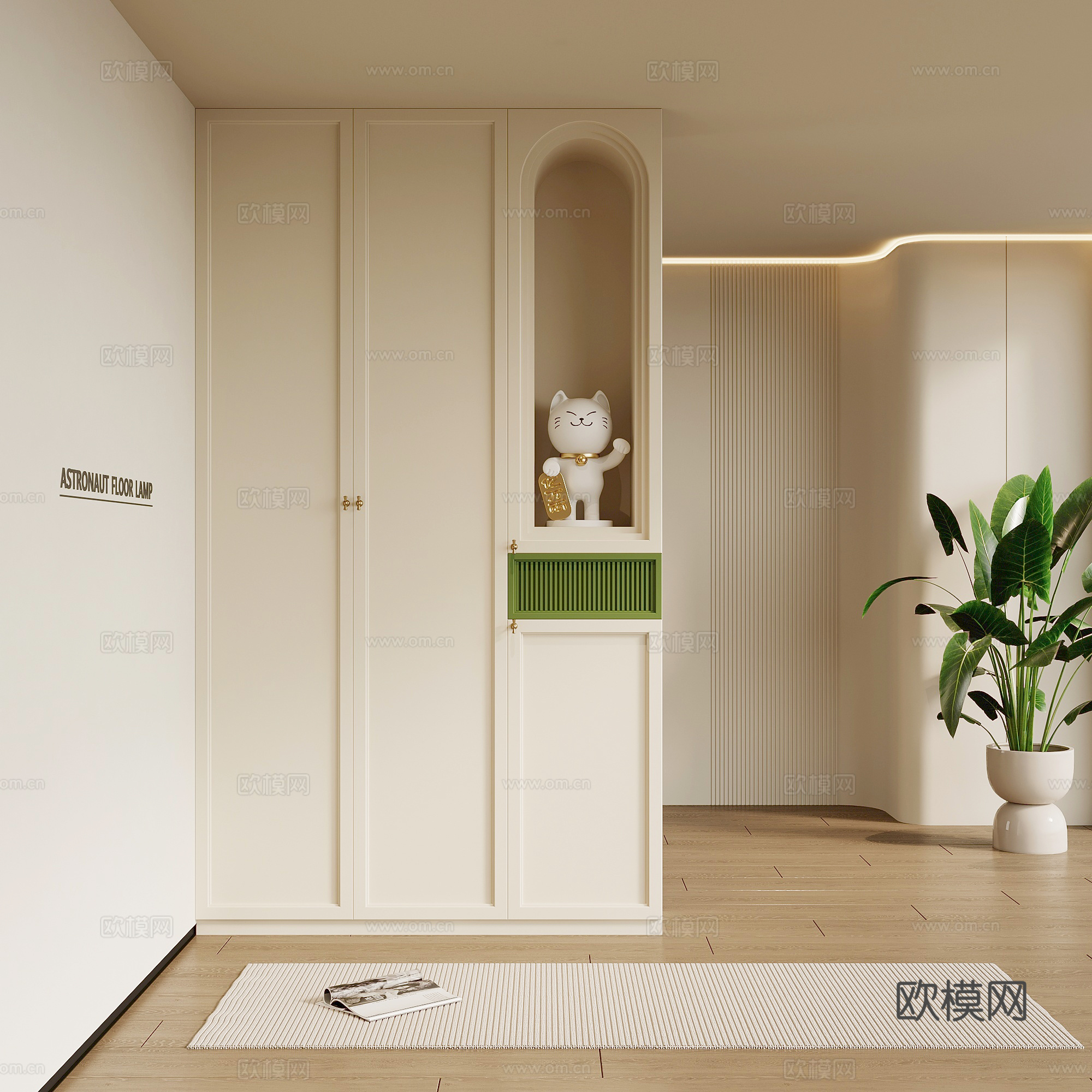 法式奶油风玄关 鞋柜su模型