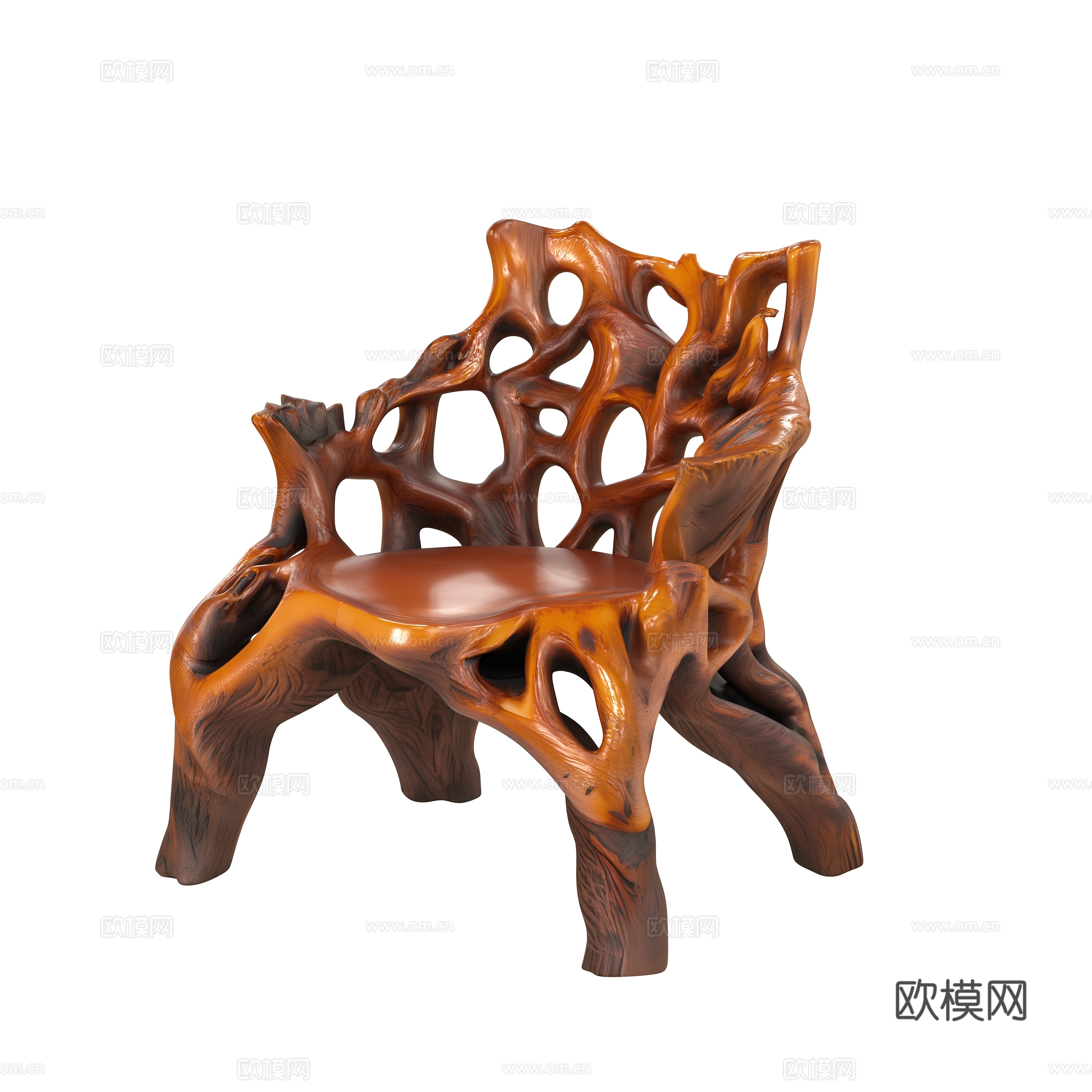 实木根雕椅3d模型下载（渲染图2）
