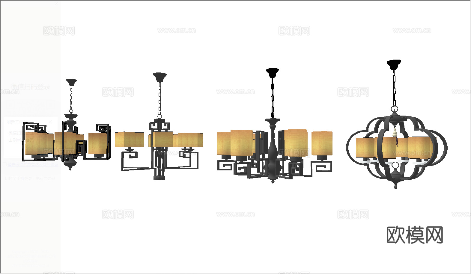 新中式吊灯su模型