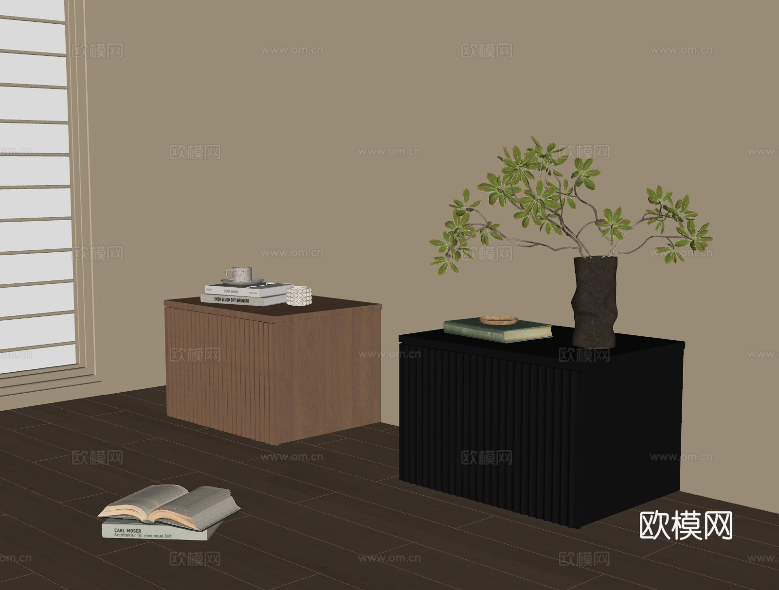 现代中古床头柜su模型