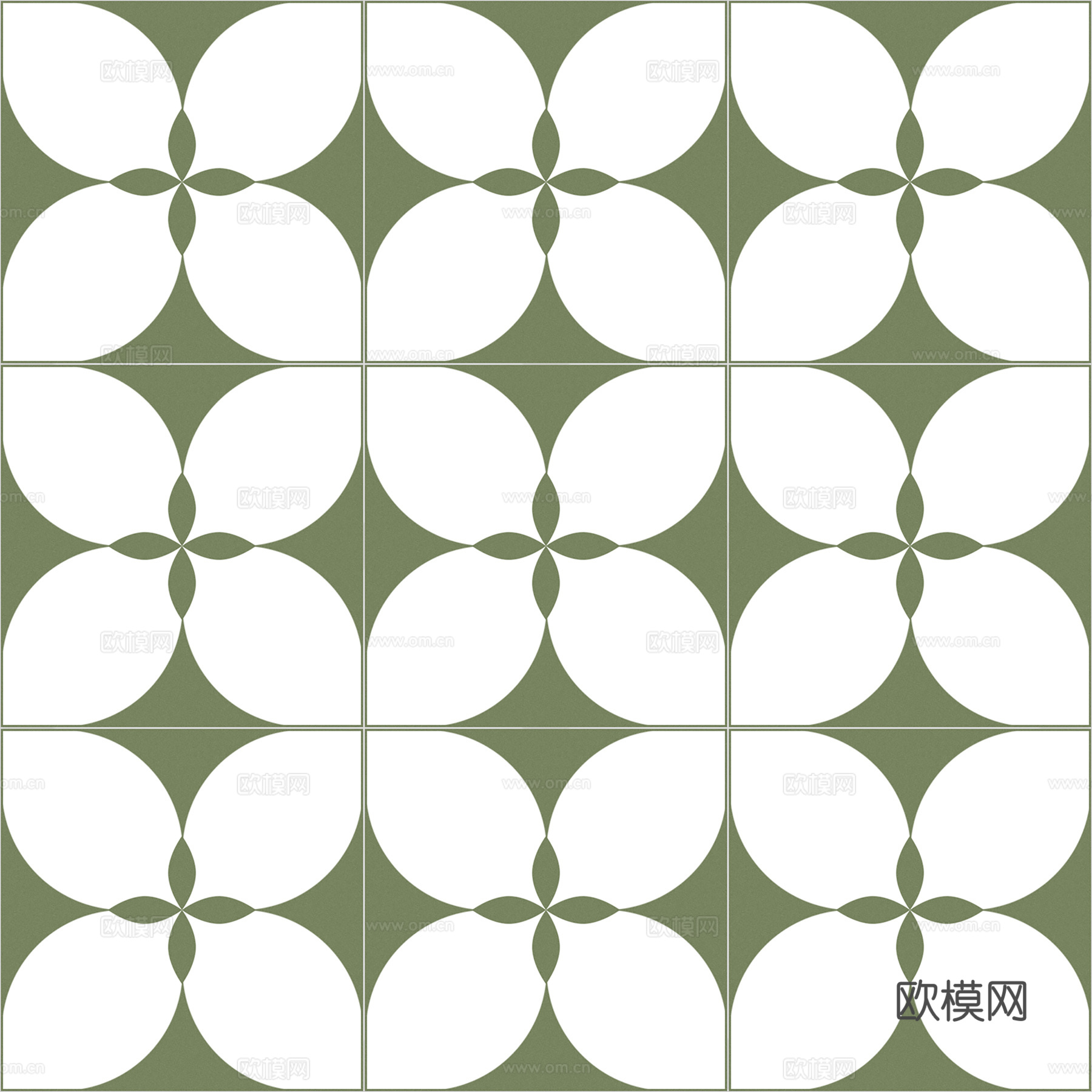 中古奶油无缝绿色小花砖