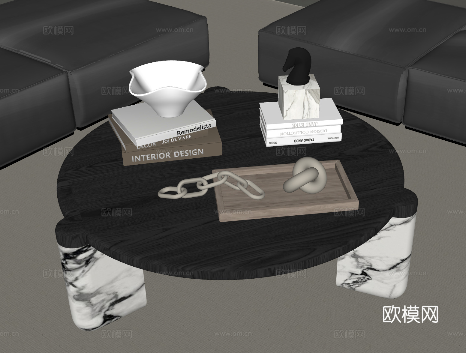 现代意式茶几 实木茶几su模型