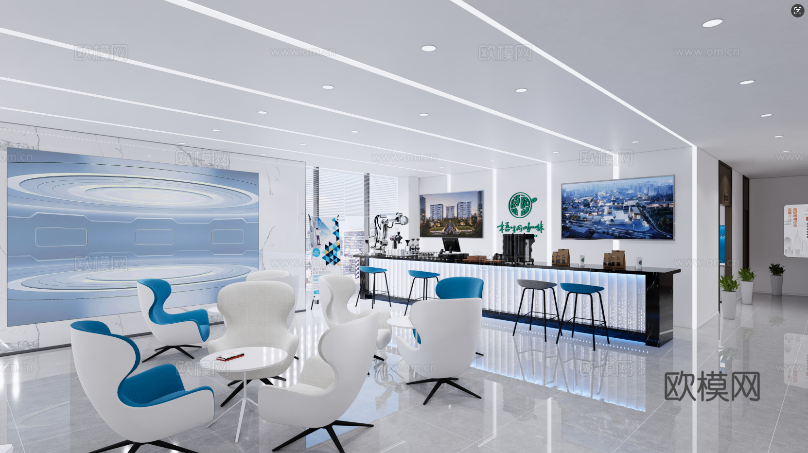 现代政务大厅 服务大厅 办事大厅 休闲接待 接待台 休闲区su模型