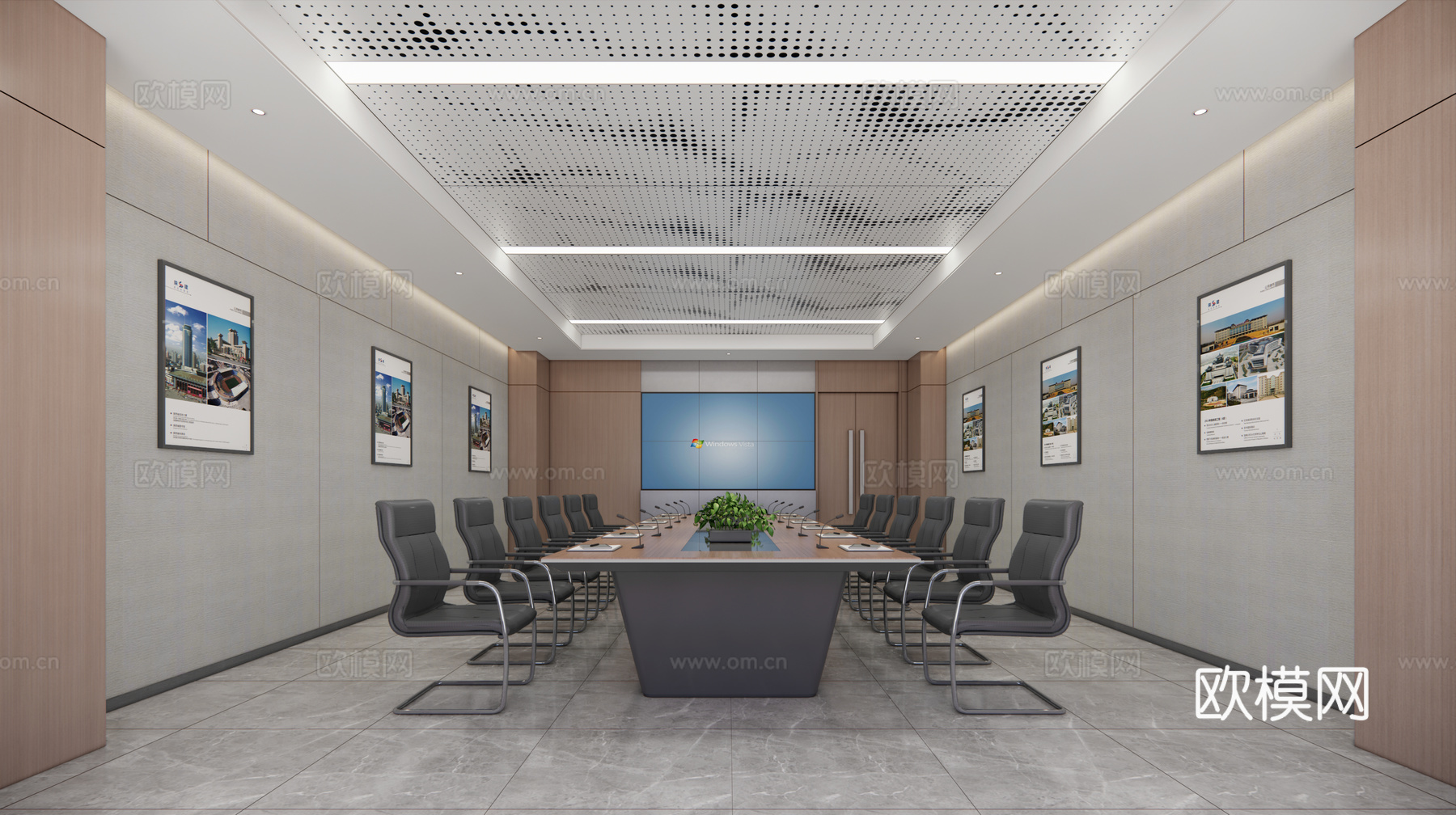 现代会议室_会议室桌椅su模型
