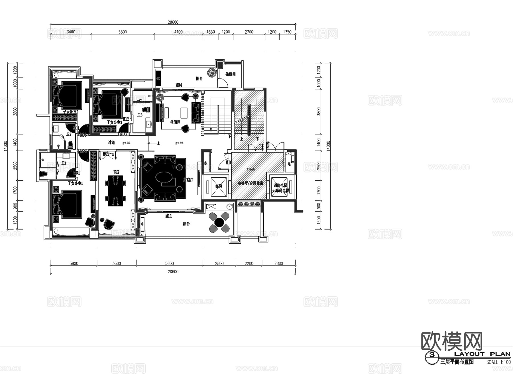南康刘府中式三层别墅室内家装CAD施工图cad施工图