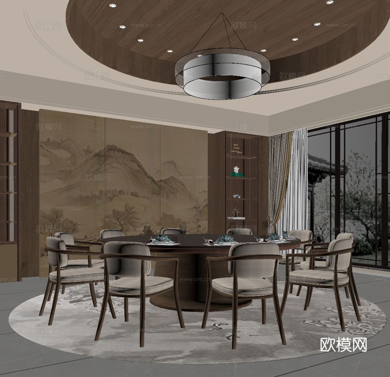 新中式包厢su模型