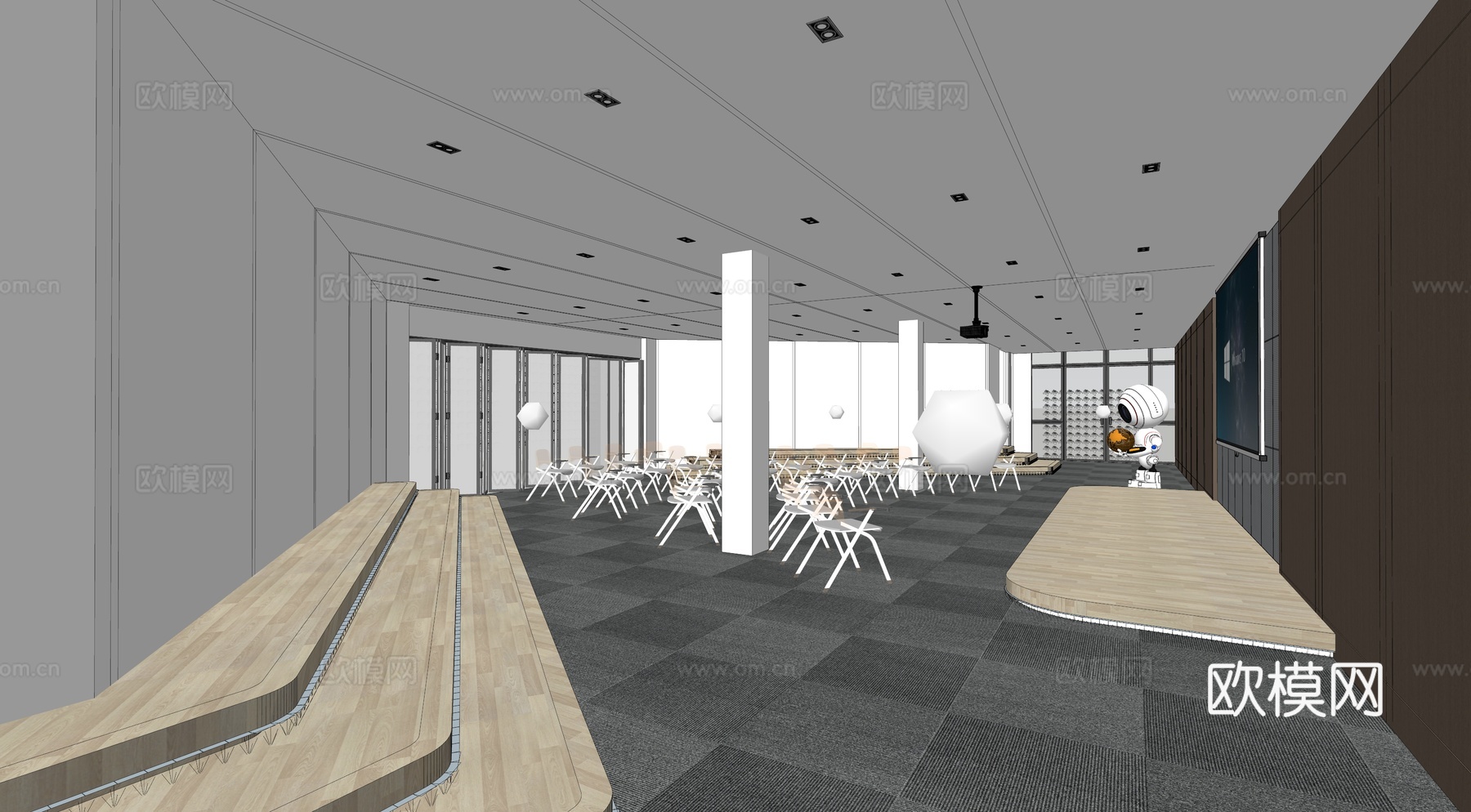 现代报告厅 路演厅 汇报厅 讲台su模型