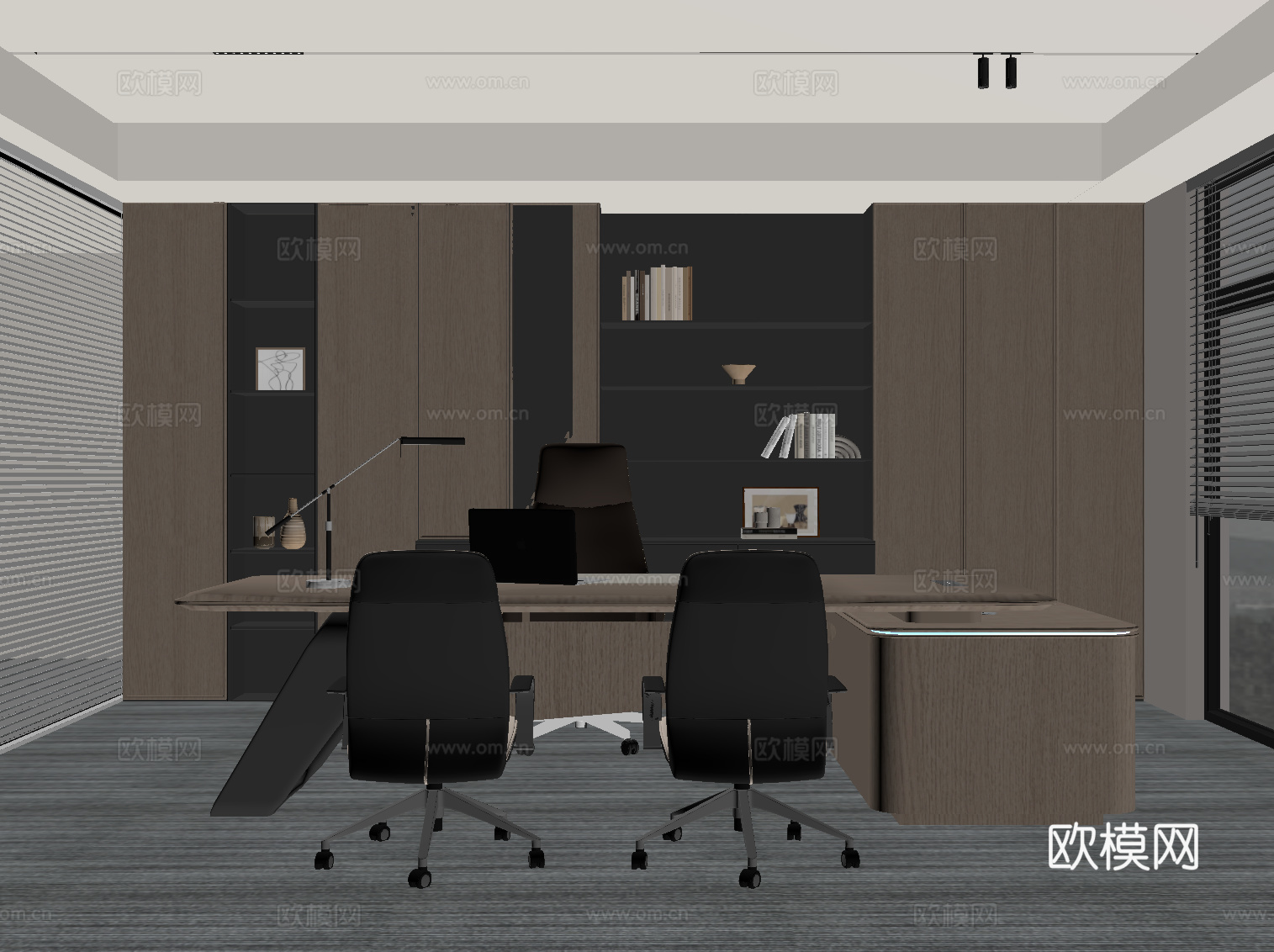 经理办公室 老板桌椅 书柜su模型