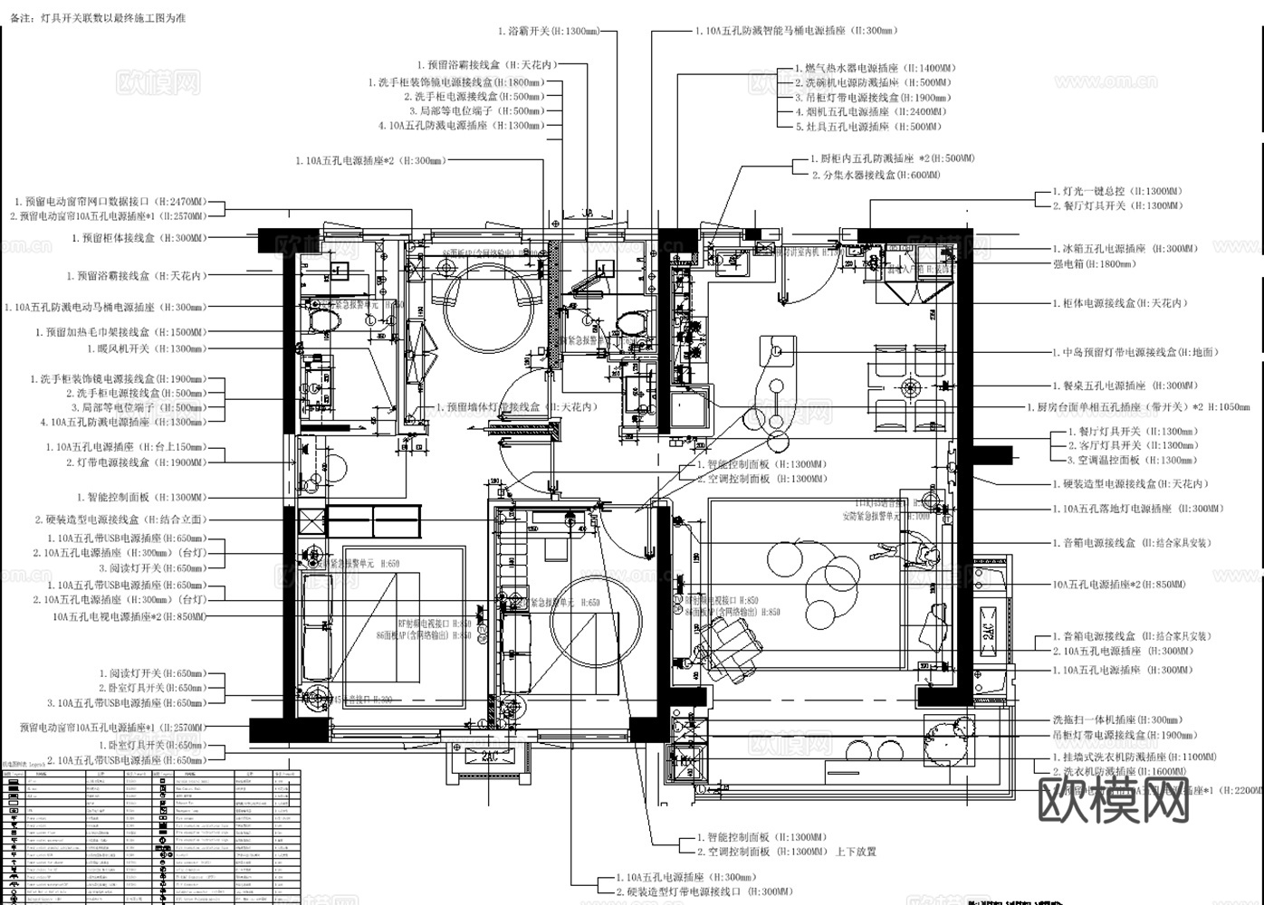15套现代3室精装修样板房大户型洋房大平层全套施工图cad施工图