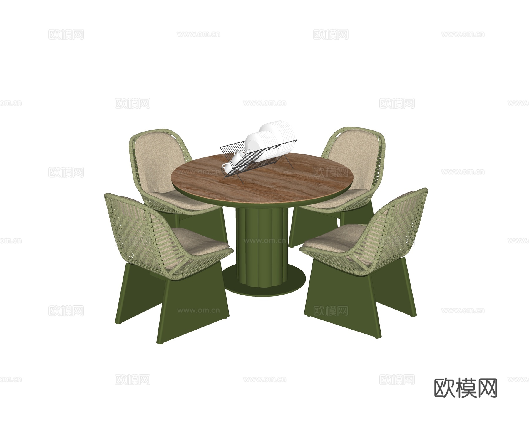 kun 现代庭院 户外桌椅 洞石餐桌 一桌四椅su模型