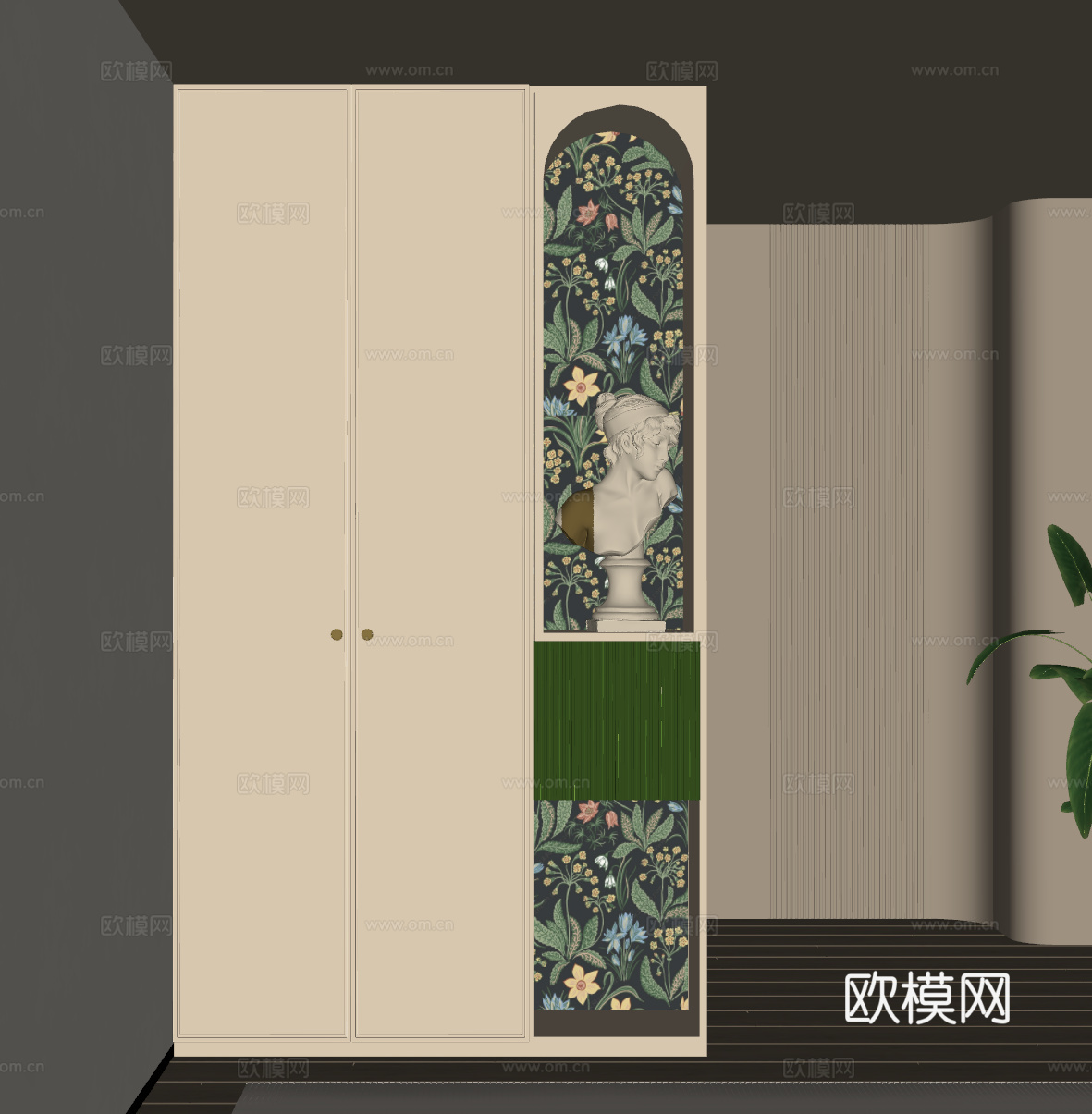 法式奶油玄关 鞋柜 玄关柜 复古玄关su模型su模型