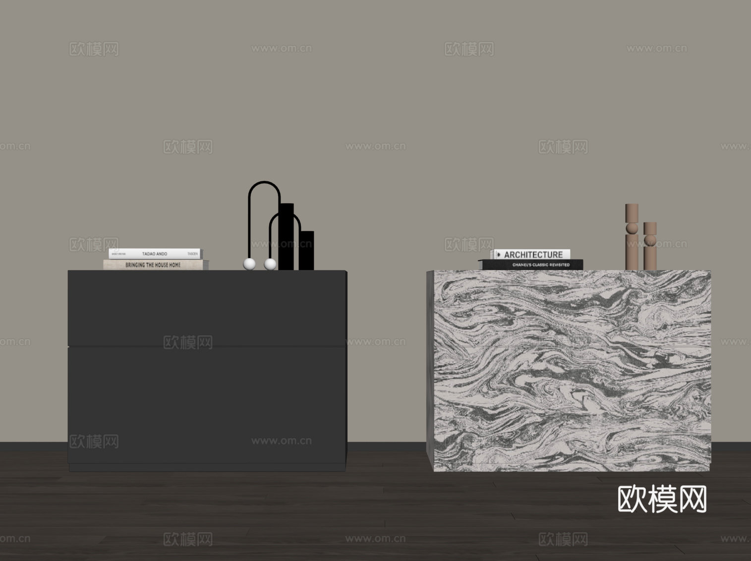 现代极简床头柜su模型