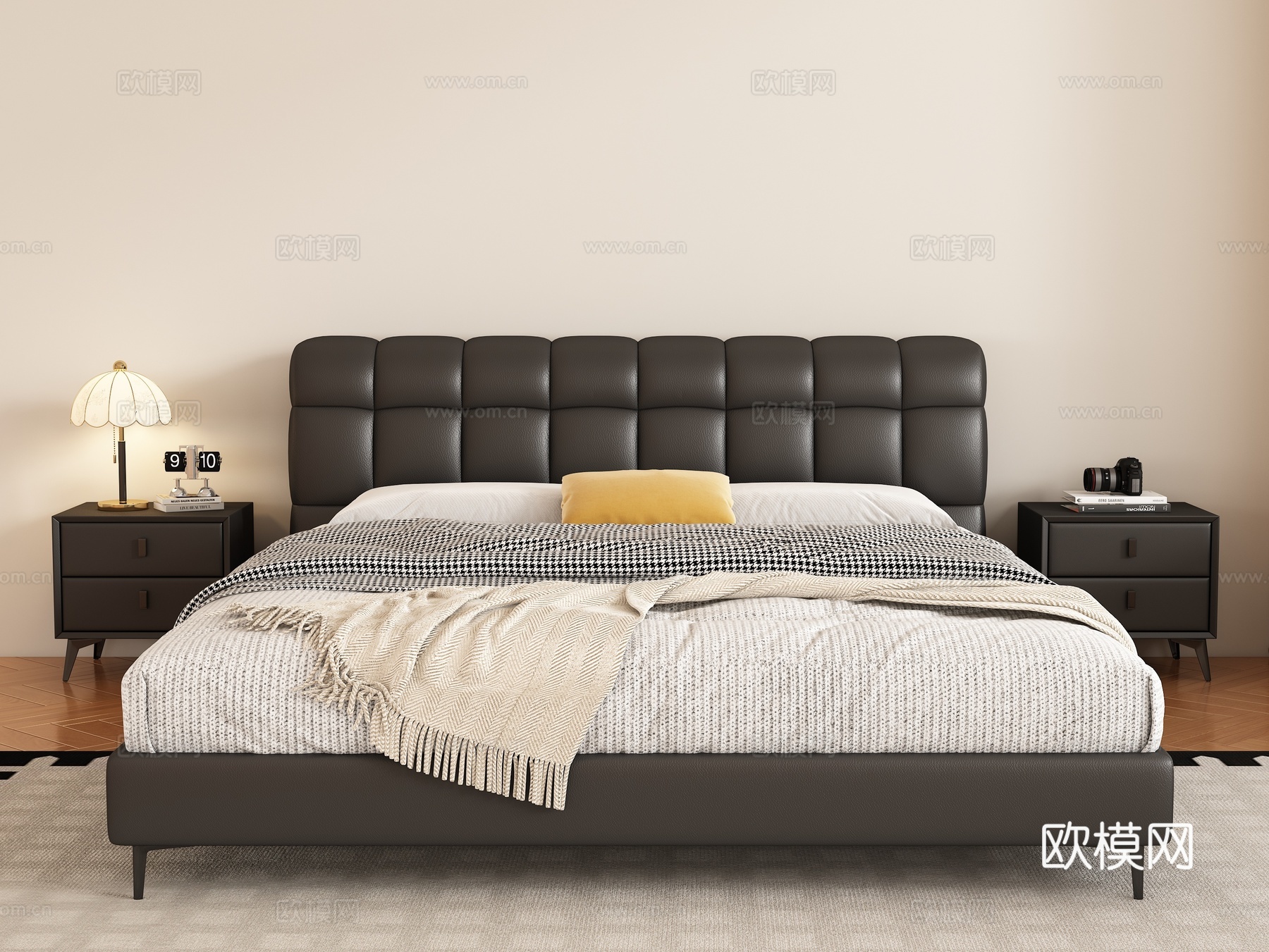 现代双人床 床头柜3d模型