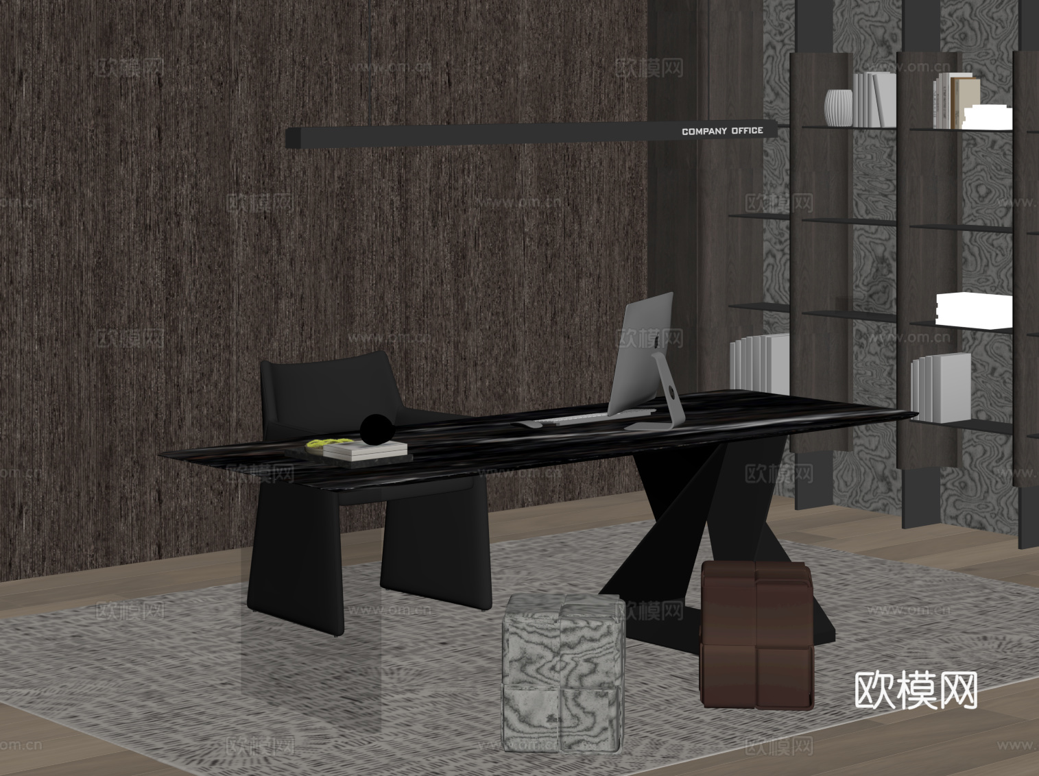 现代书桌椅 书柜 书架su模型