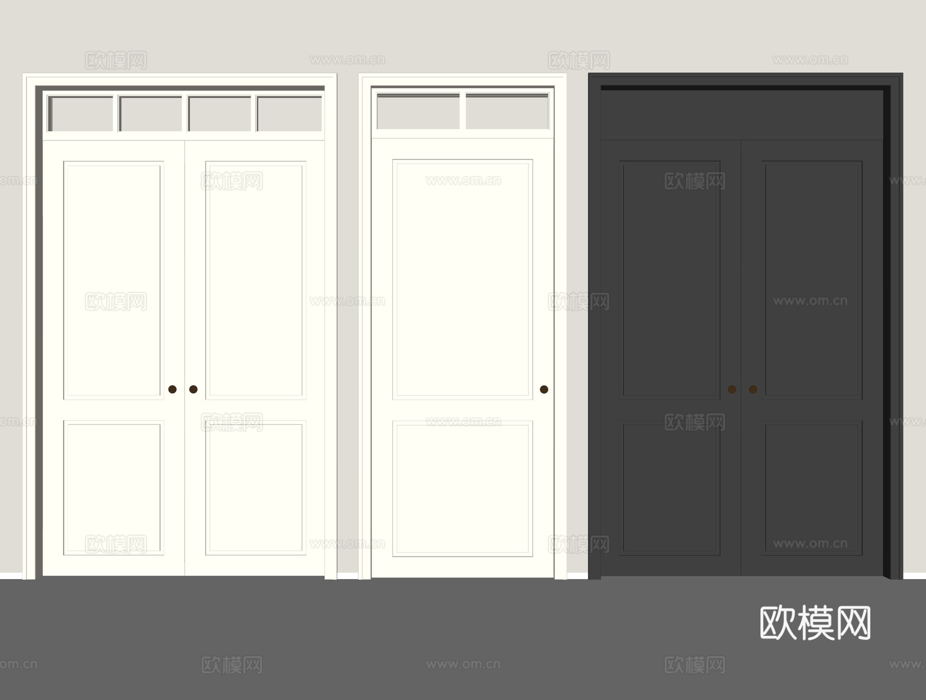 现代单开门 双开门 卧室门su模型
