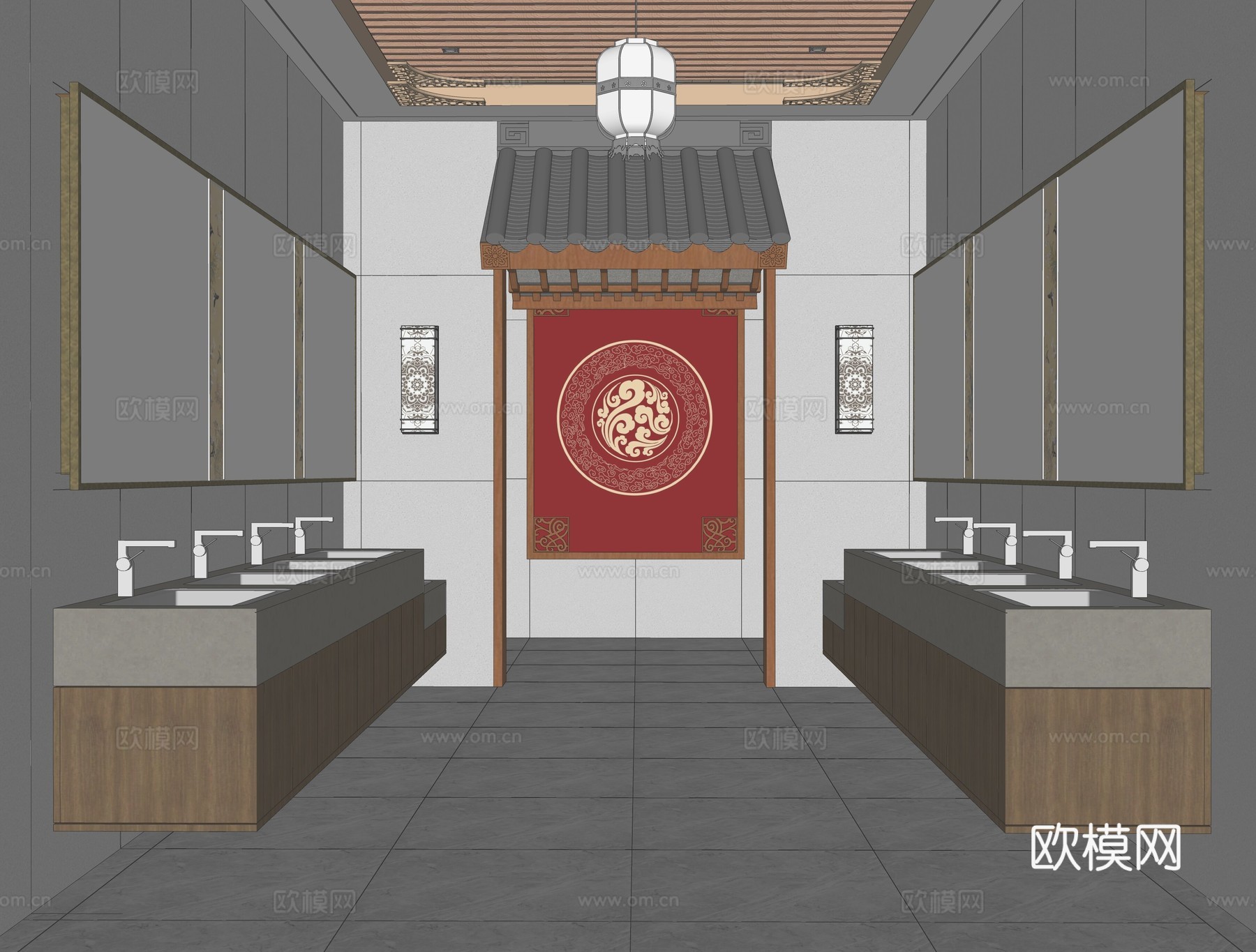 新中式复古酒店卫生间_酒店卫生间_景区卫生间_购物大厅卫生间su模型