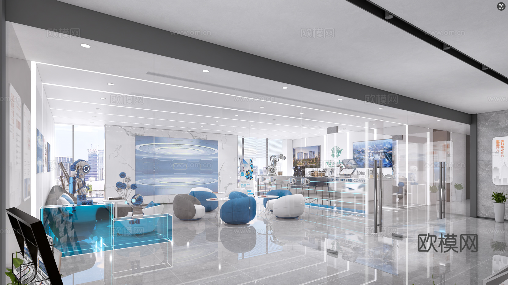 现代政务大厅 服务大厅 办事大厅 休闲接待 接待台 休闲区su模型