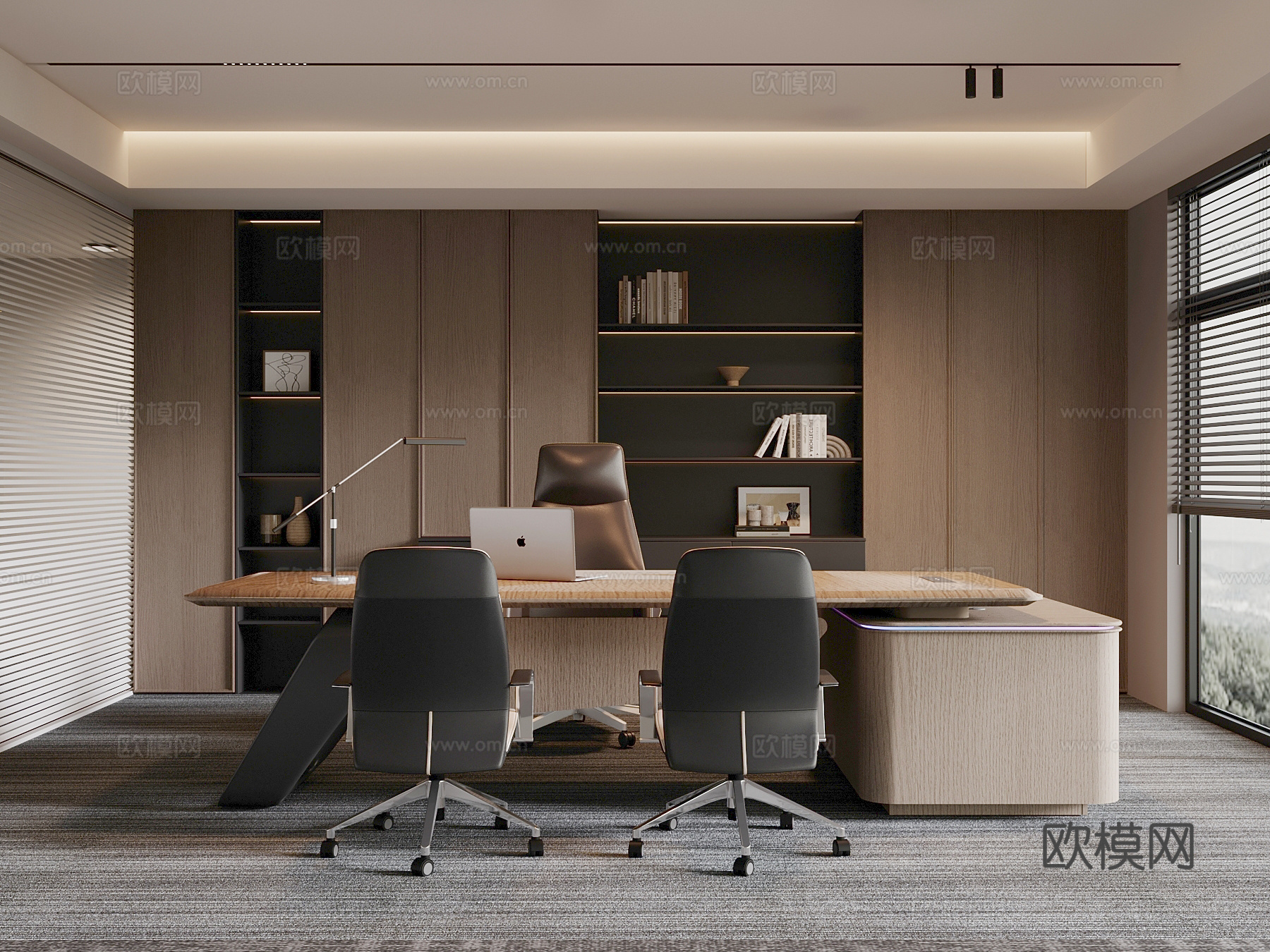 经理办公室 老板桌椅 书柜3d模型下载