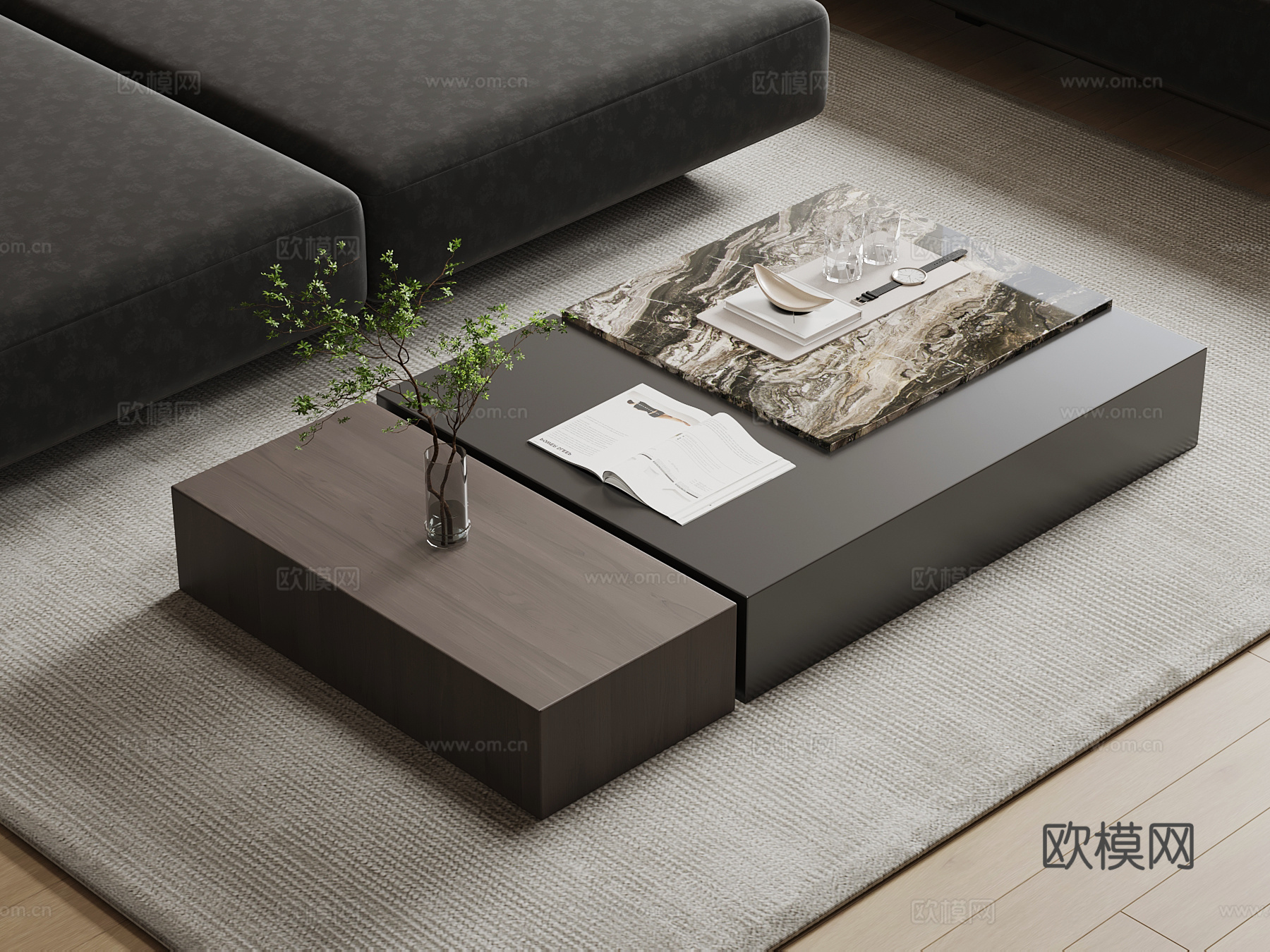 现代意式茶几 极简茶几su模型