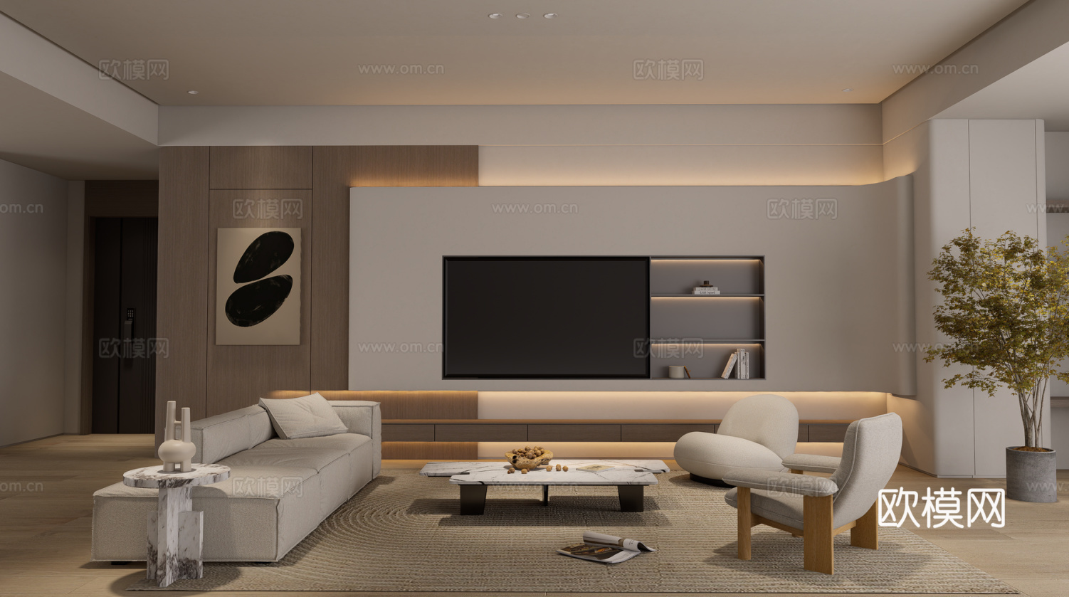 现代极简客厅免费su模型